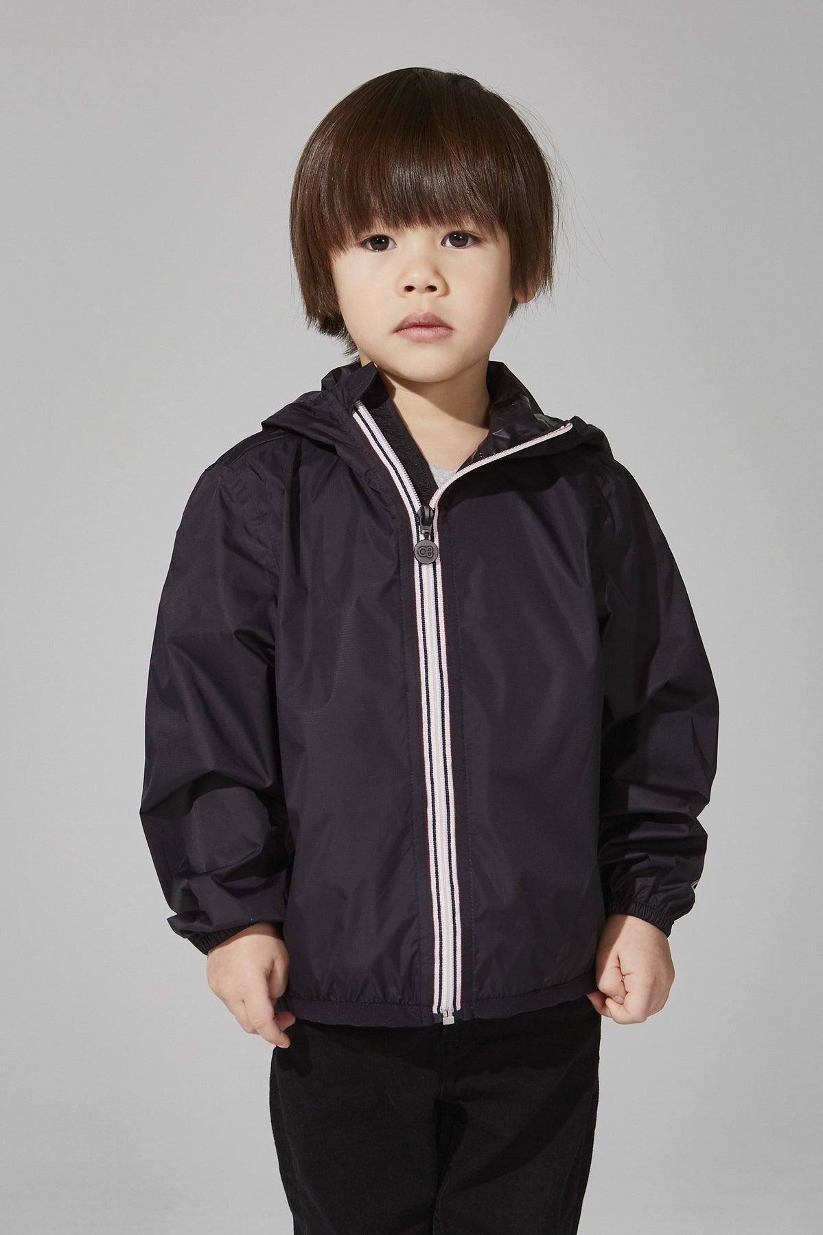 Kids Black Full Zip Packable Rain Jacket and Windbreaker - O8Lifestyle