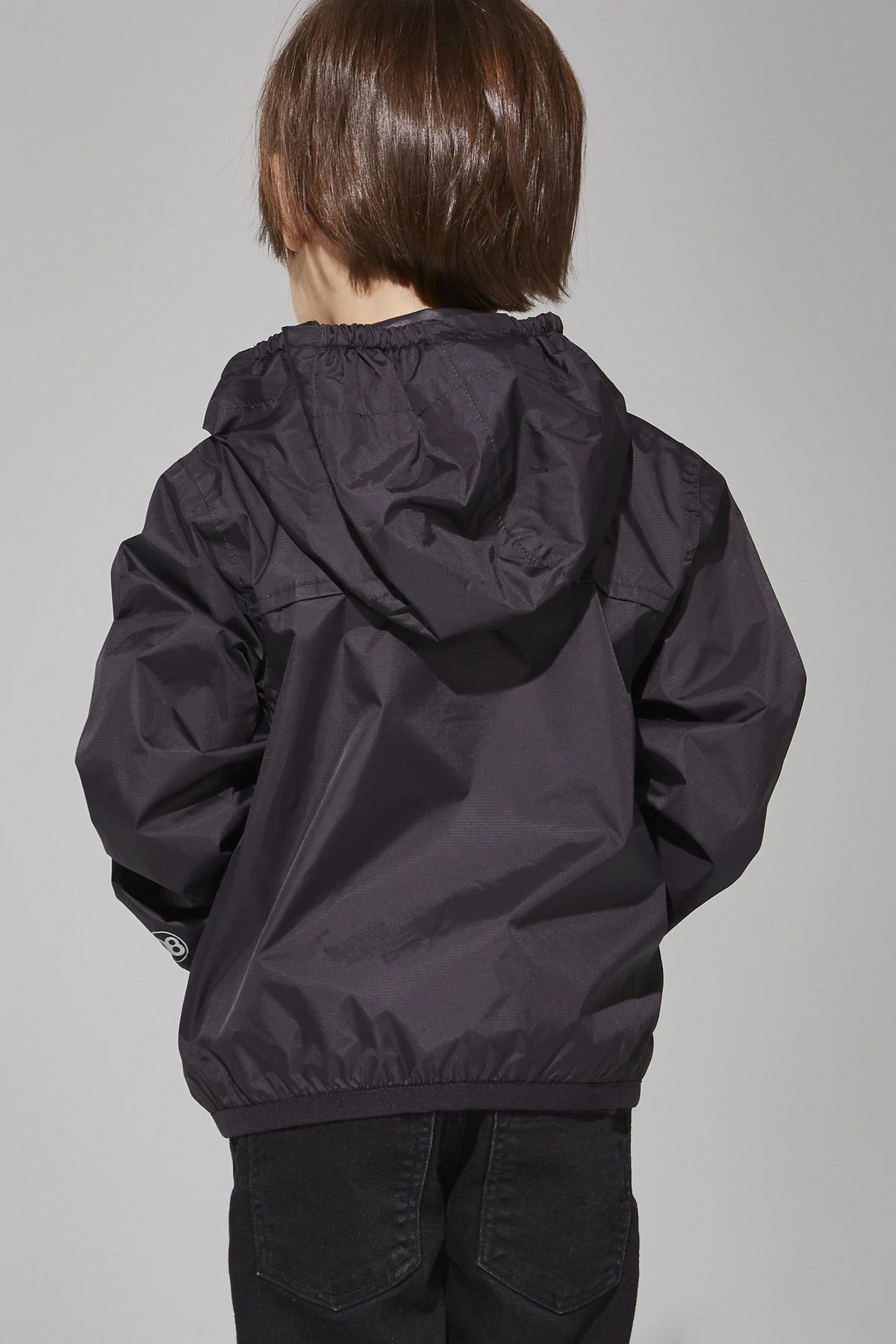 Kids Black Full Zip Packable Rain Jacket and Windbreaker - O8Lifestyle