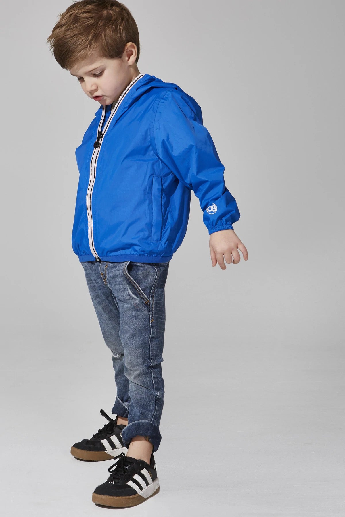 Kids royal blue full zip packable rain jacket and windbreaker - O8Lifestyle