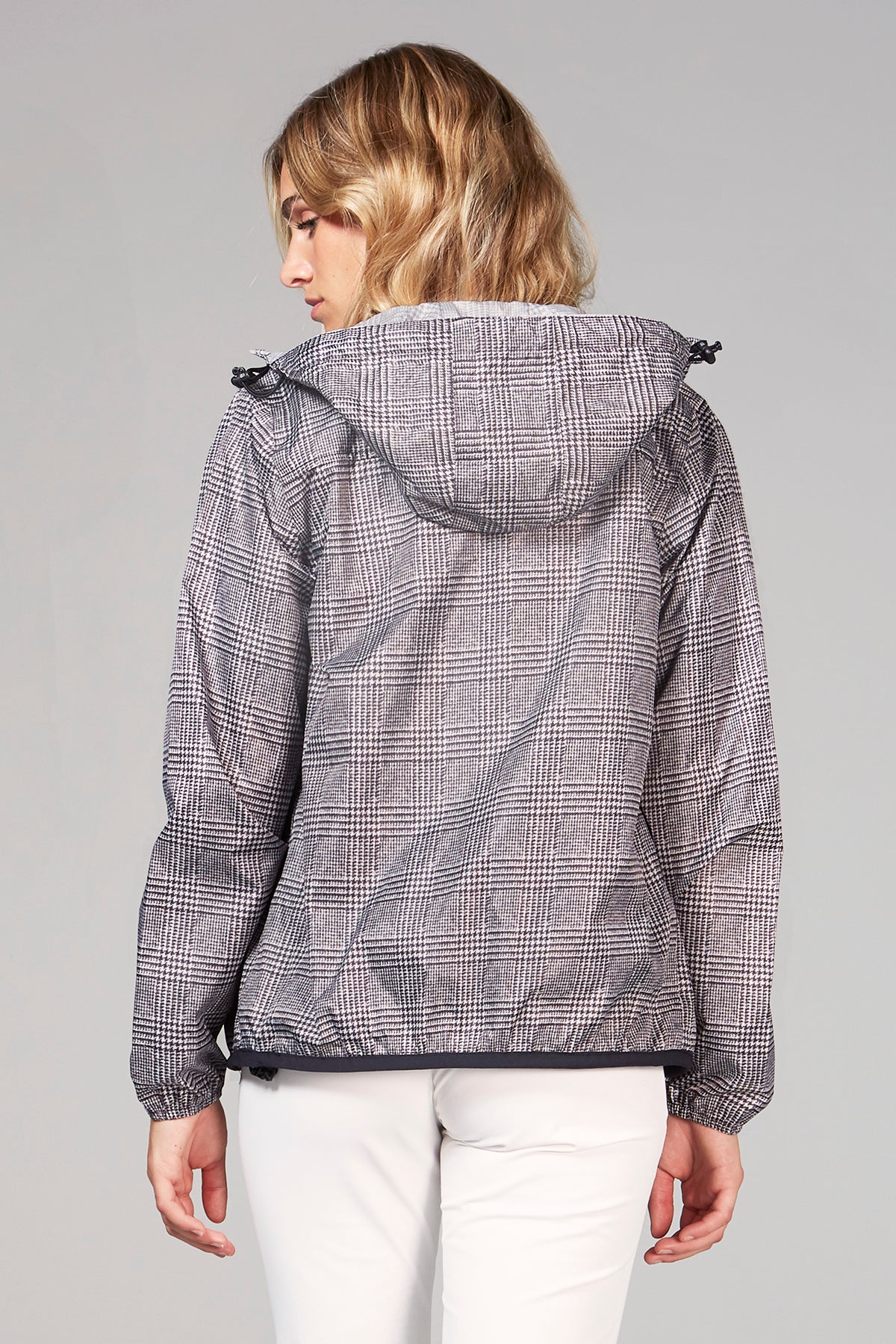 Sloane Print - plaid full zip packable rain jacket - O8Lifestyle
