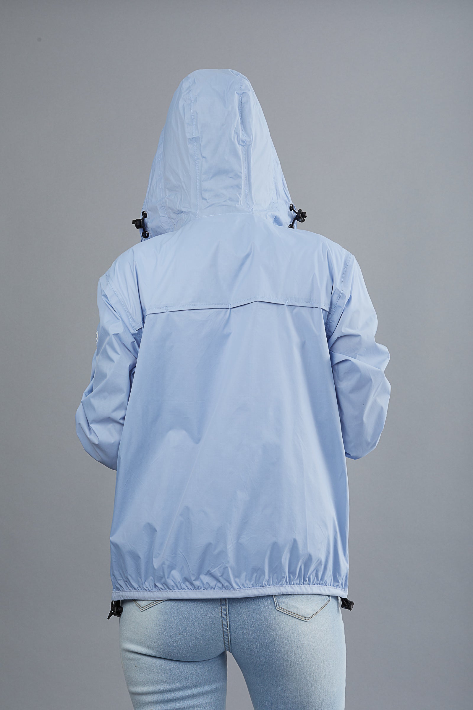 Powder blue full zip packable rain jacket and windbreaker - O8Lifestyle