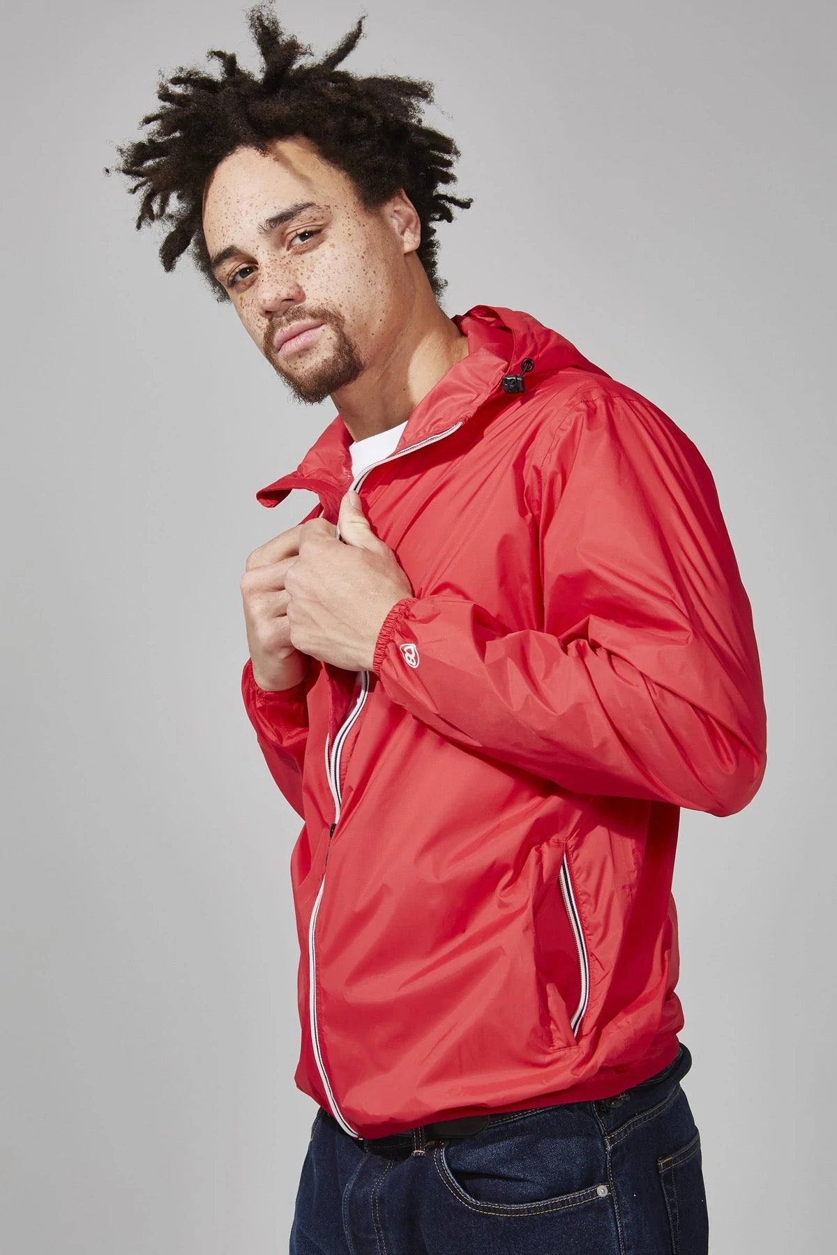 Red full zip packable rain jacket and windbreaker - O8Lifestyle
