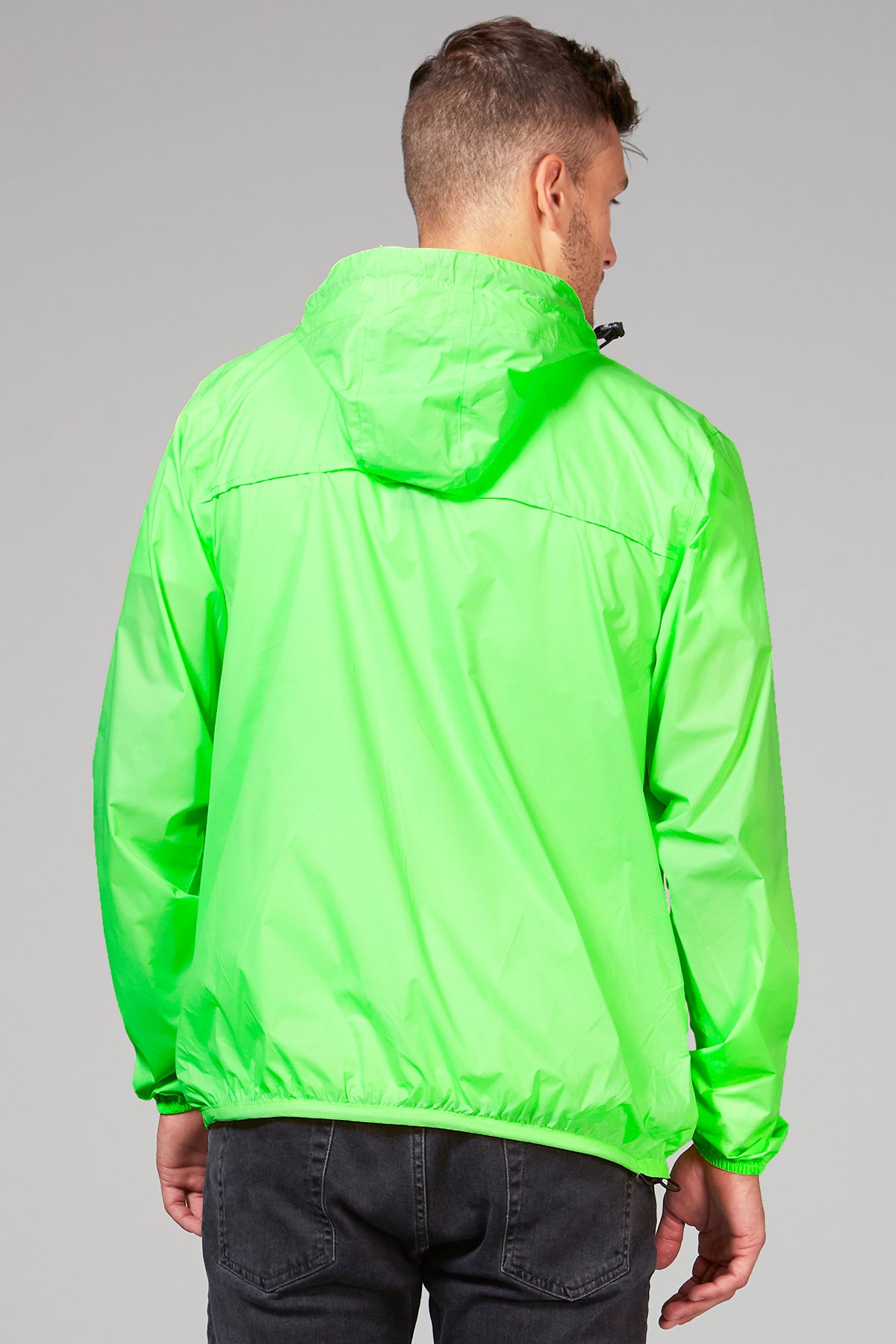 Green fluo full zip packable rain jacket and windbreaker - O8Lifestyle