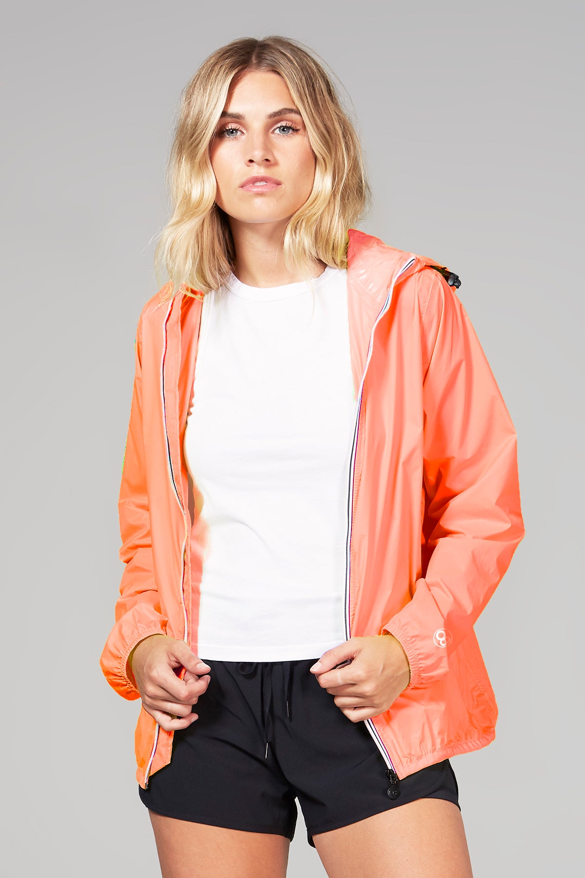 Orange fluo full zip packable rain jacket and windbreaker - O8Lifestyle