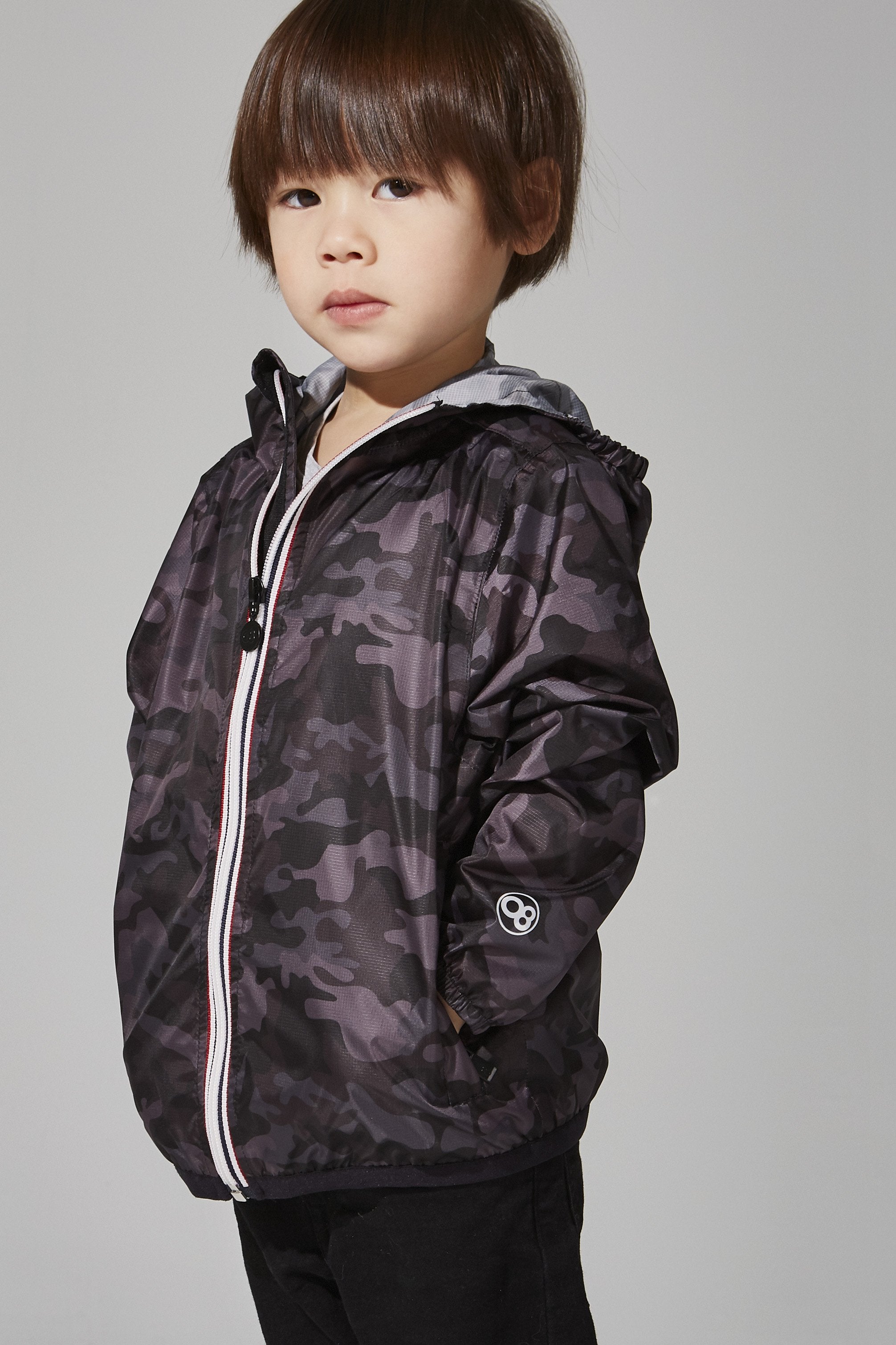 Sam Print - Kids Black Camo Full Zip Packable Rain Jacket - O8lifestyle.