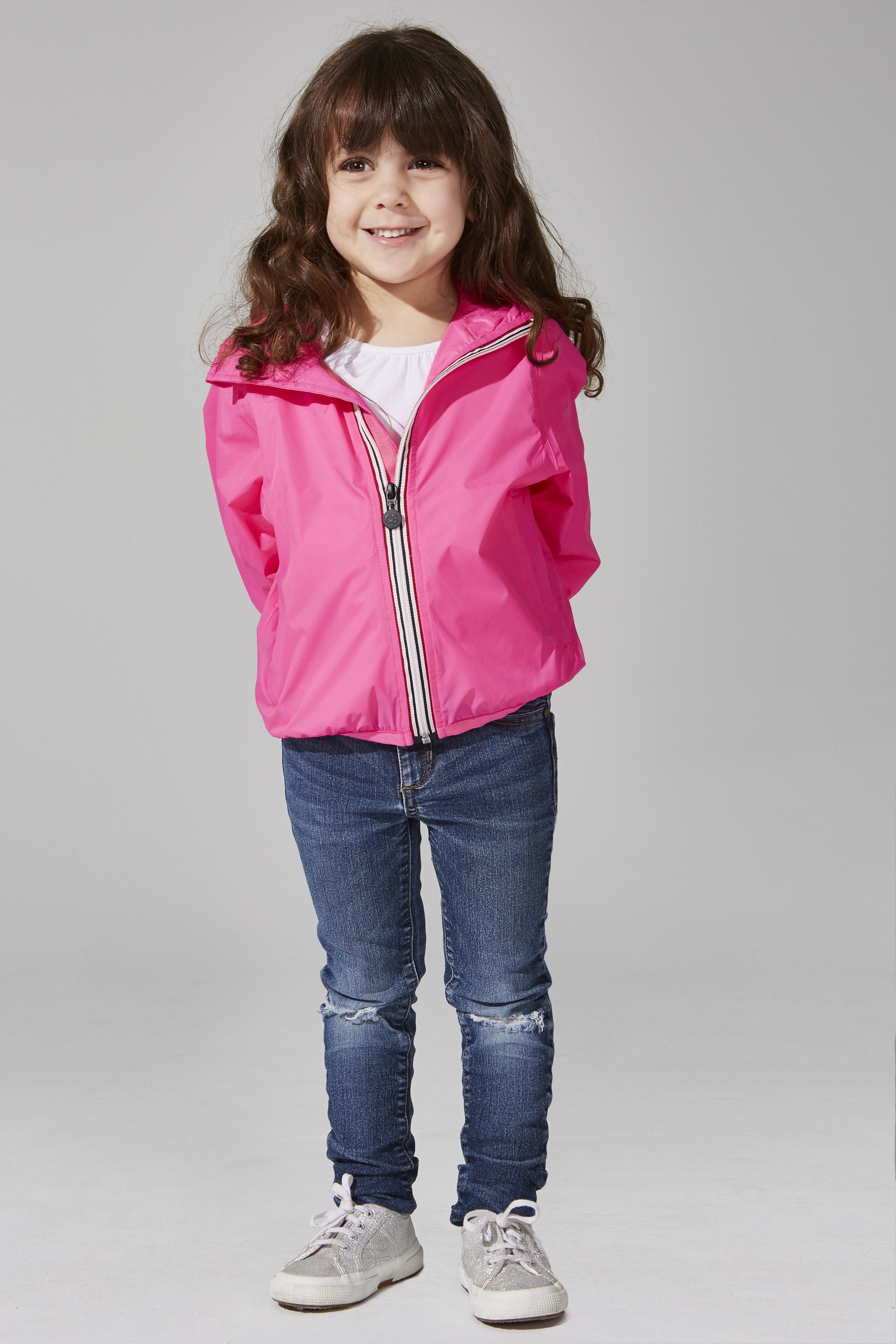 Sam - Kids Pink Fluo Full Zip Packable Rain Jacket - O8lifestyle.