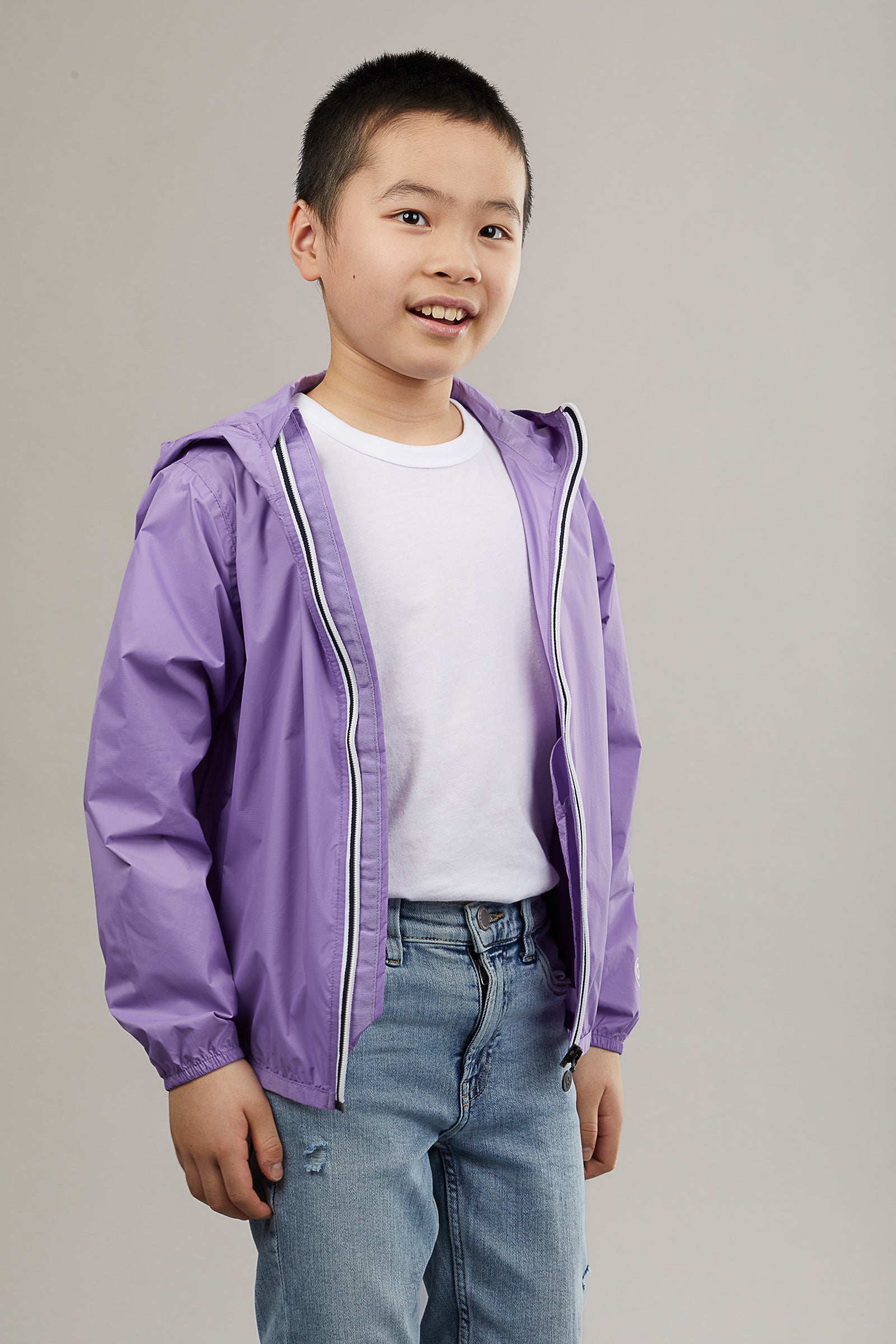 Sam - Kids light purple full zip packable rain Jjacket - O8Lifestyle
