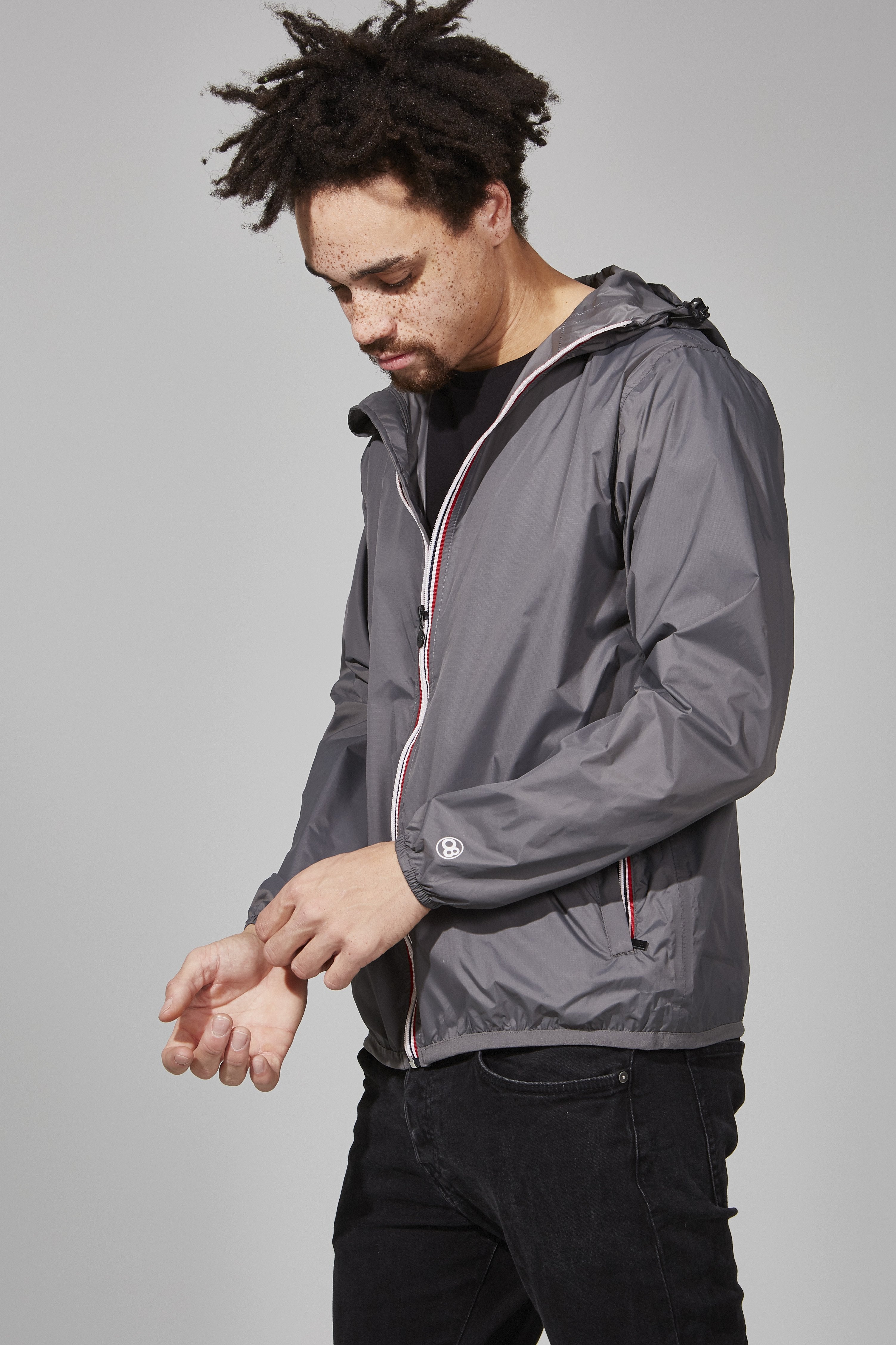 Max - Grey Full Zip Packable Rain Jacket - O8lifestyle.