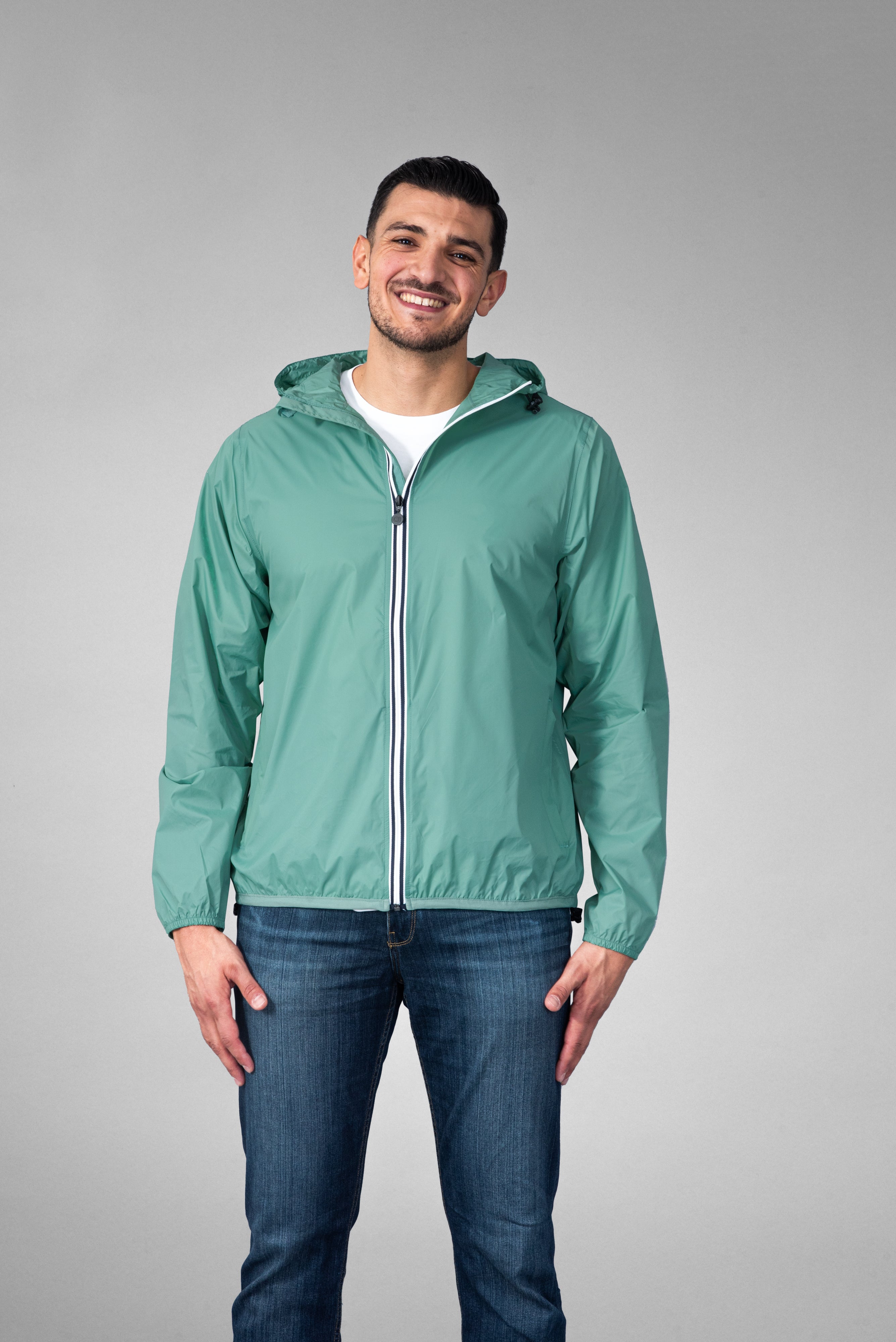 Moss green full zip packable Rain jacket and windbreaker - O8Lifestyle