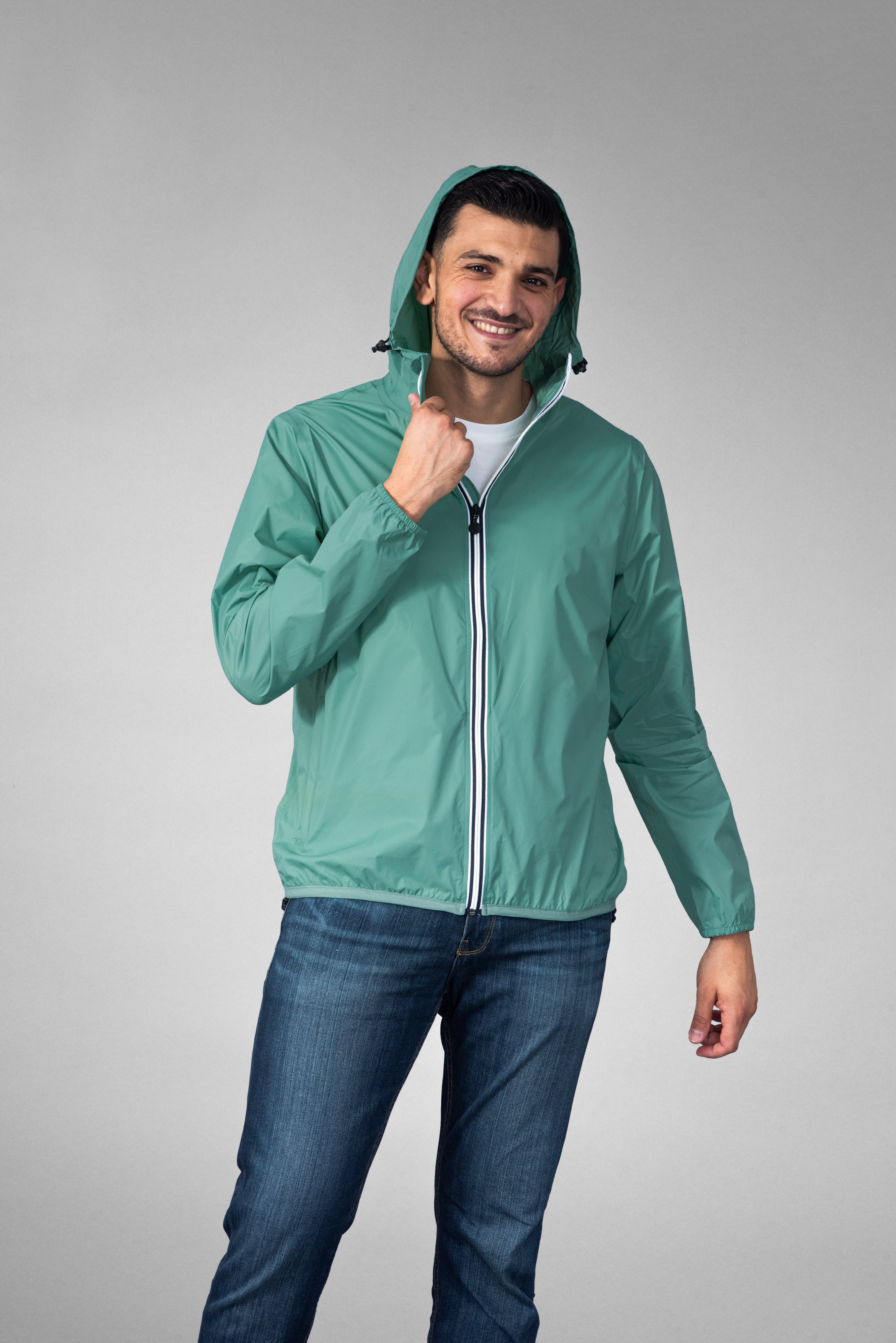 Moss green full zip packable Rain jacket and windbreaker - O8Lifestyle