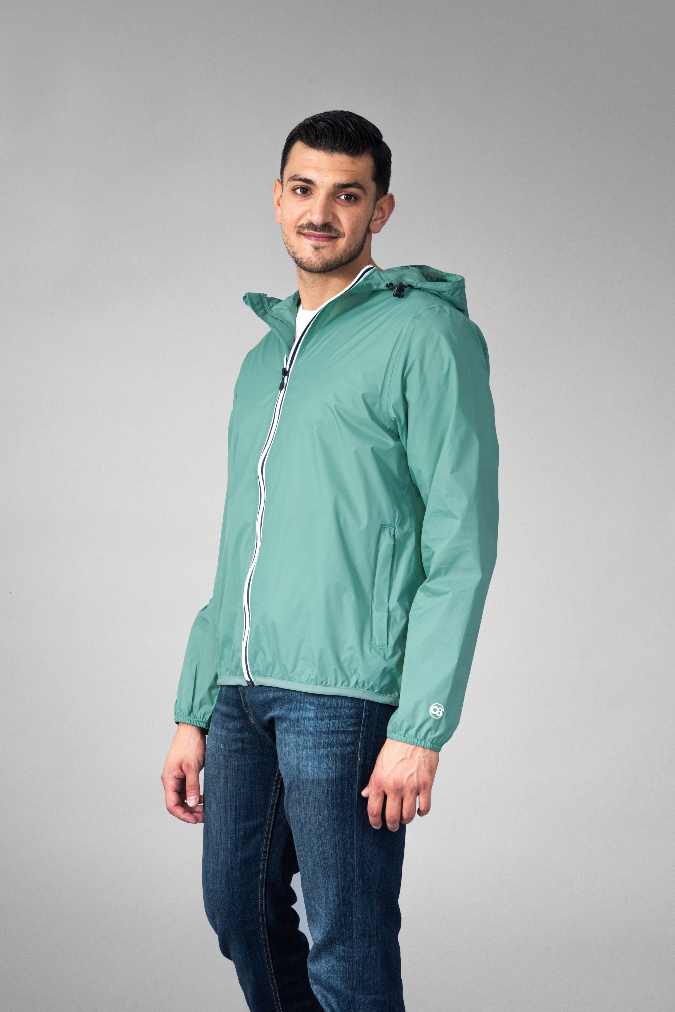 Moss green full zip packable Rain jacket and windbreaker - O8Lifestyle
