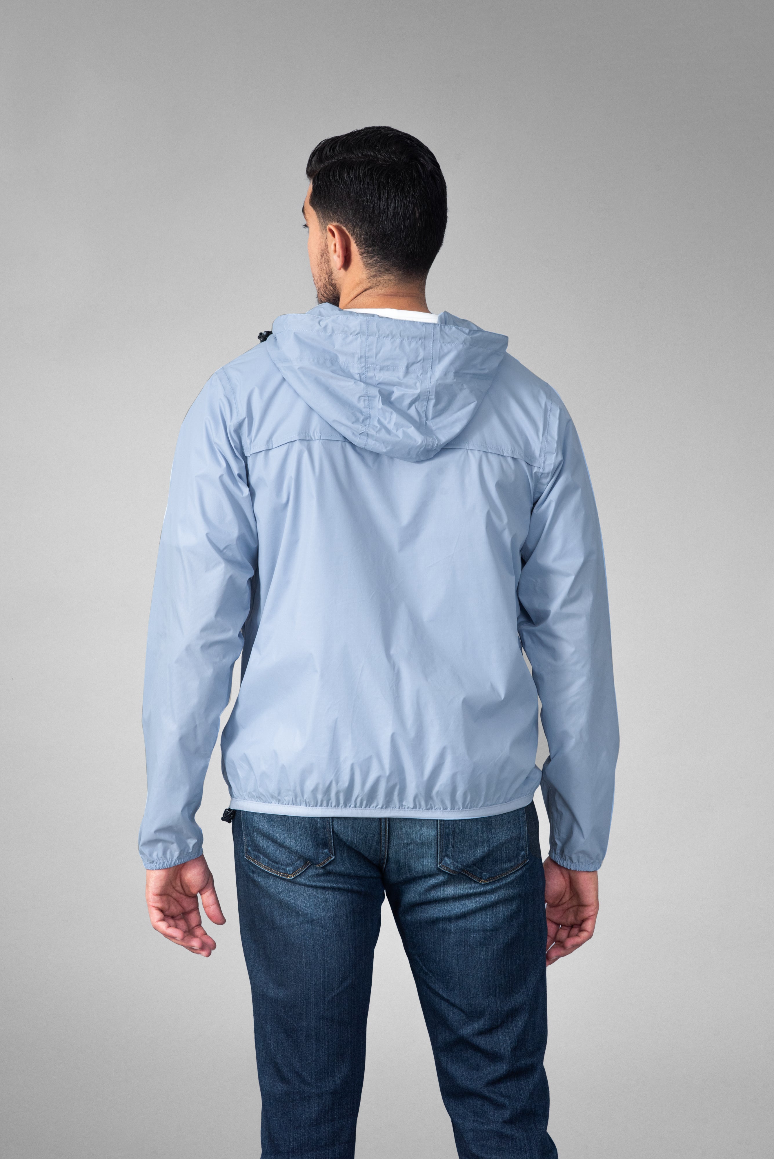 Powder blue full zip packable rain jacket and windbreaker - O8Lifestyle