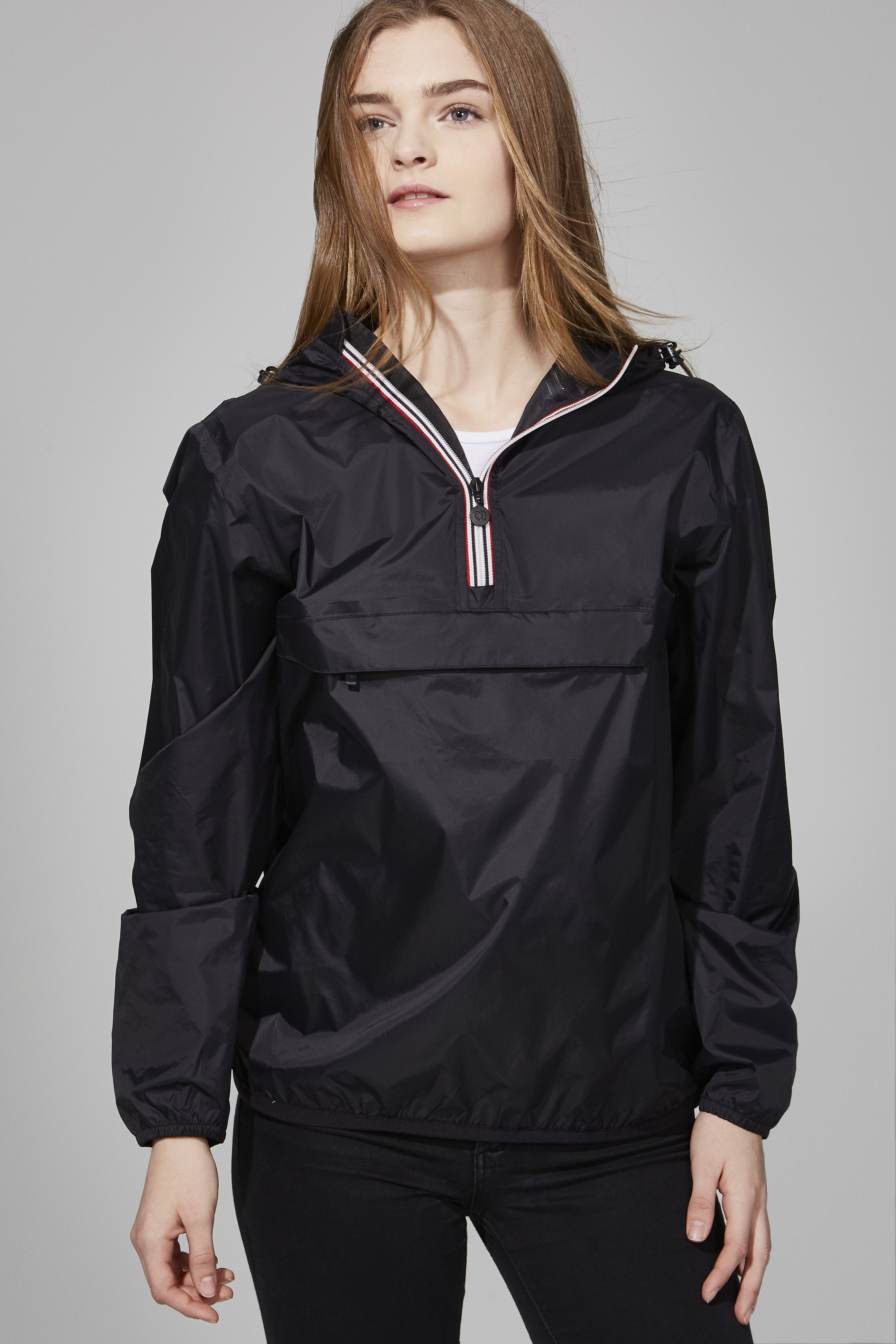 Women black Quarter Zip Packable Rain Jacket - O8lifestyle.