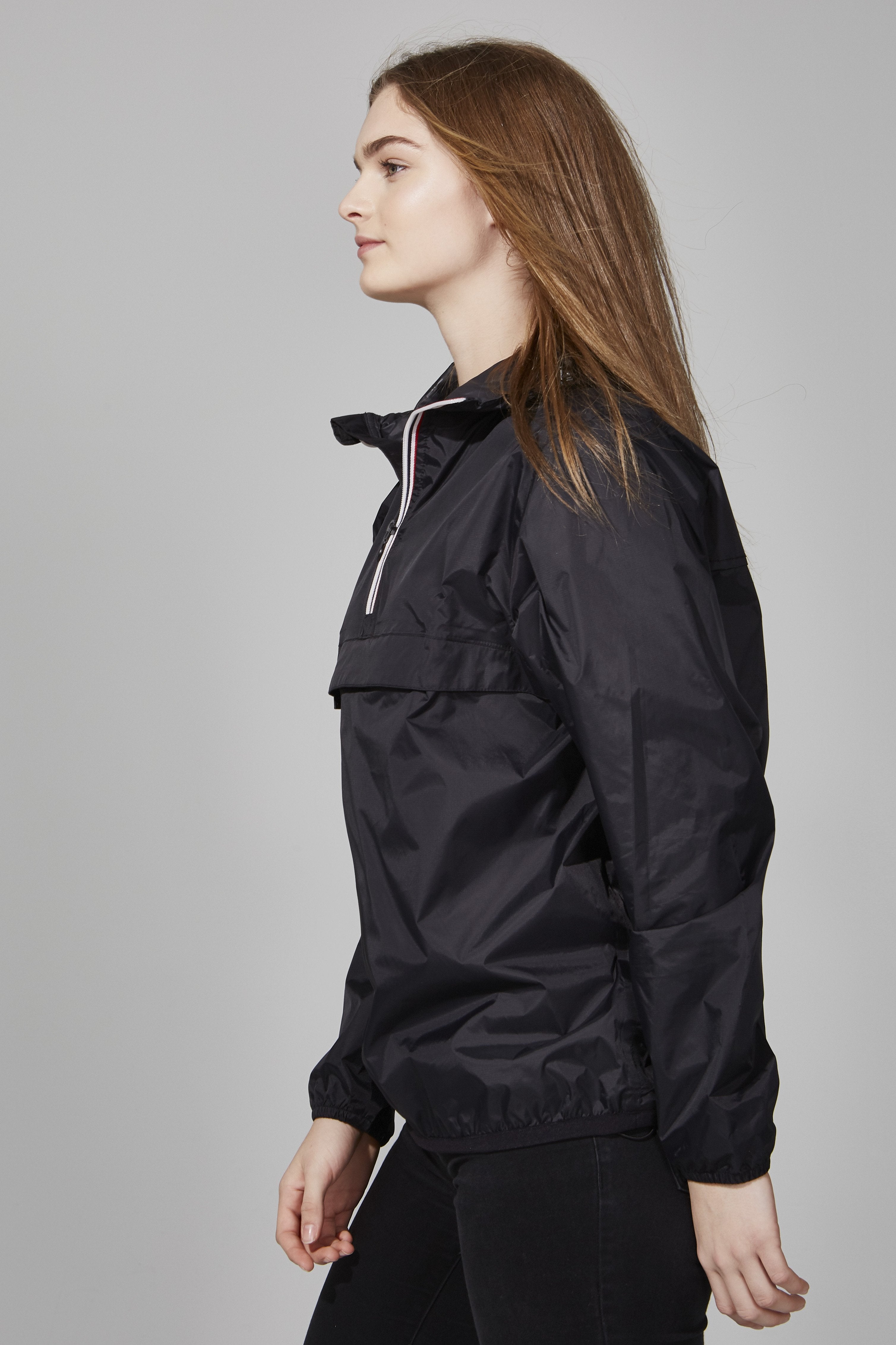 Black Quarter Zip Packable Rain Jacket and windbreaker- O8lifestyle.