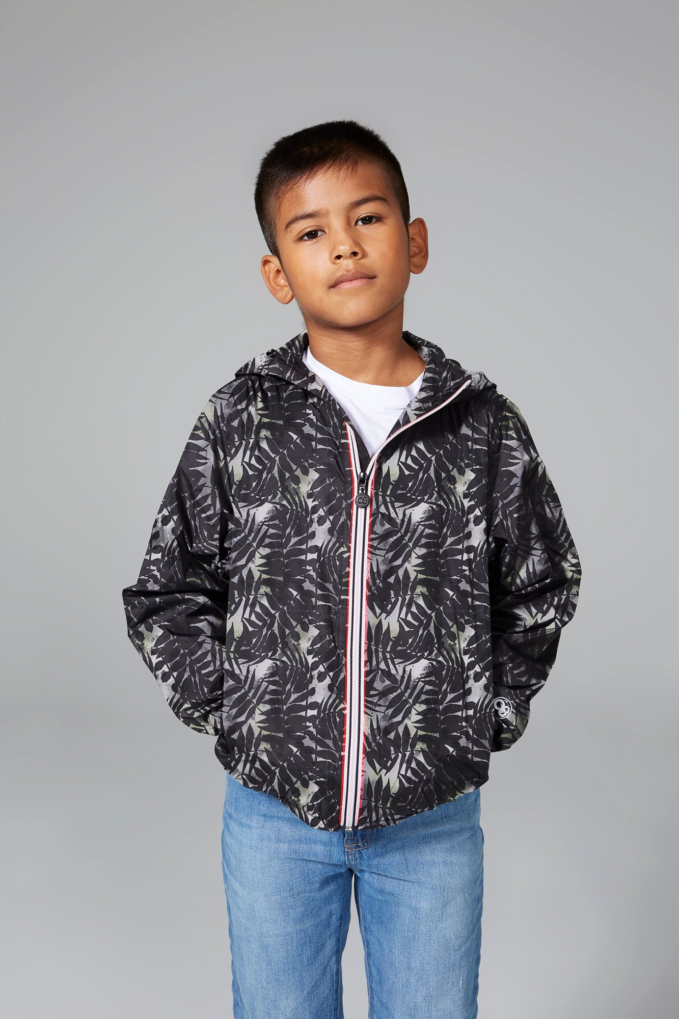 Kids palm print full zip packable rain jacket and windbreaker - O8Lifestyle