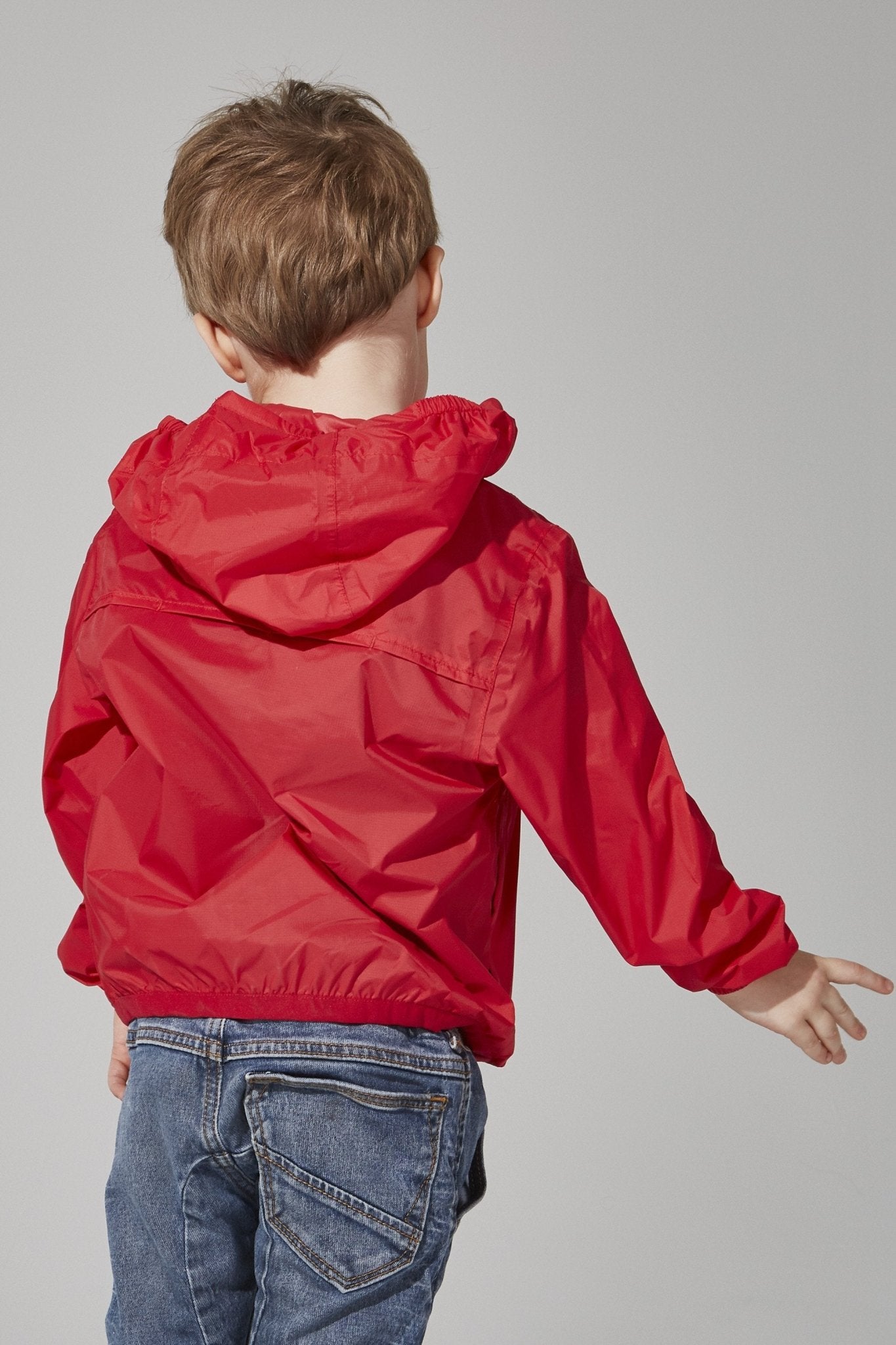 Kids red full zip packable rain jacket and windbreaker - O8Lifestyle