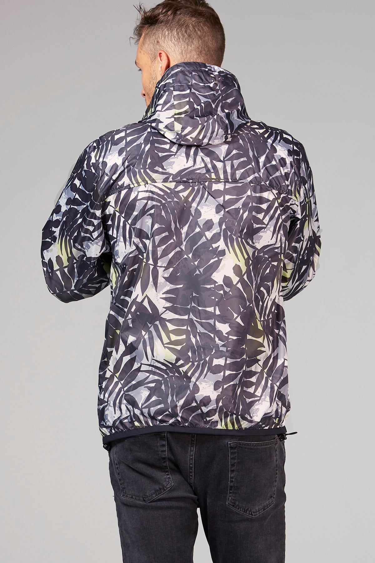 Men's palm print full zip packable rain jacket and windbreaker - O8Lifestyle