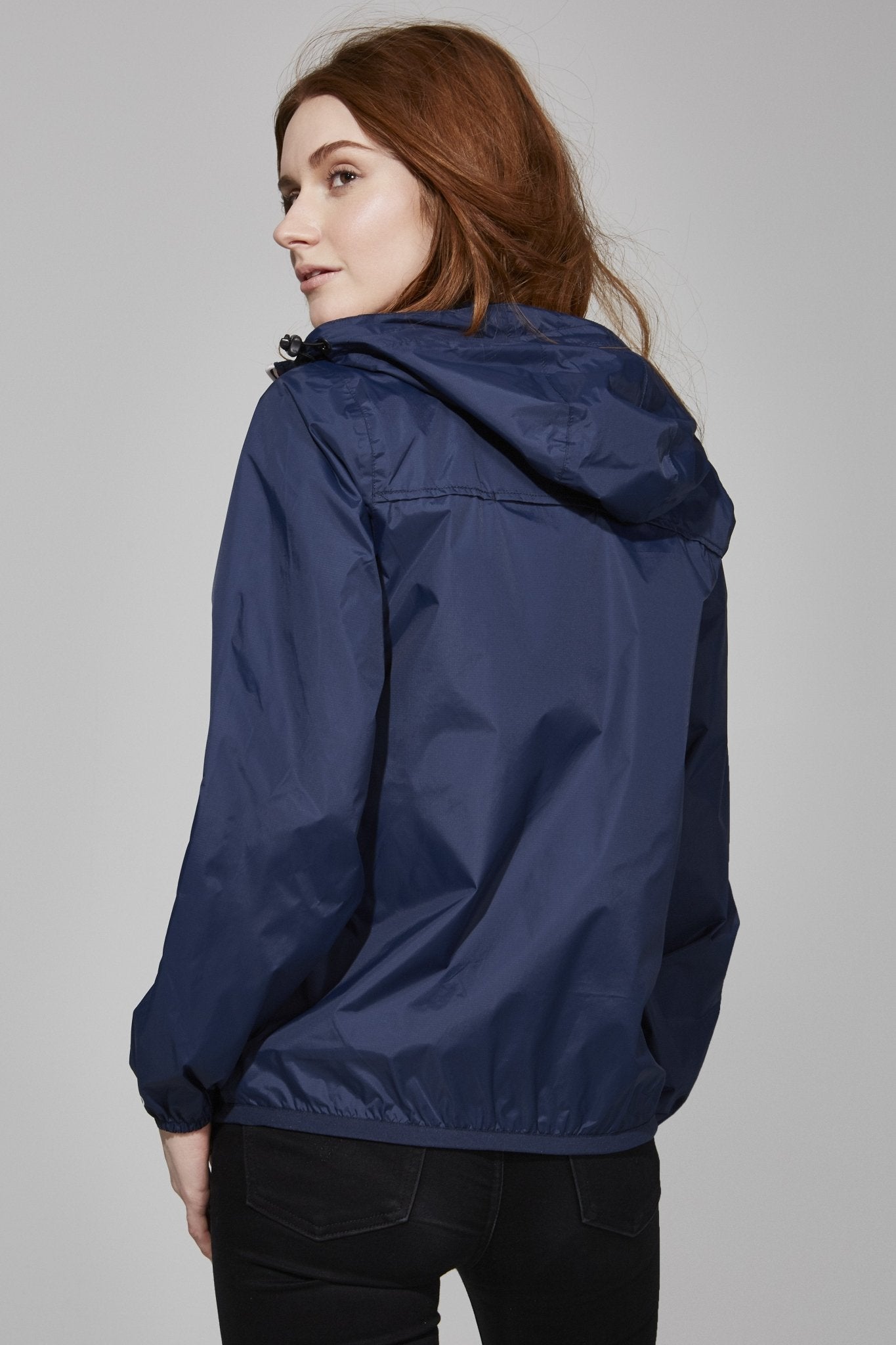 Navy full zip packable rain jacket and windbreaker - O8Lifestyle