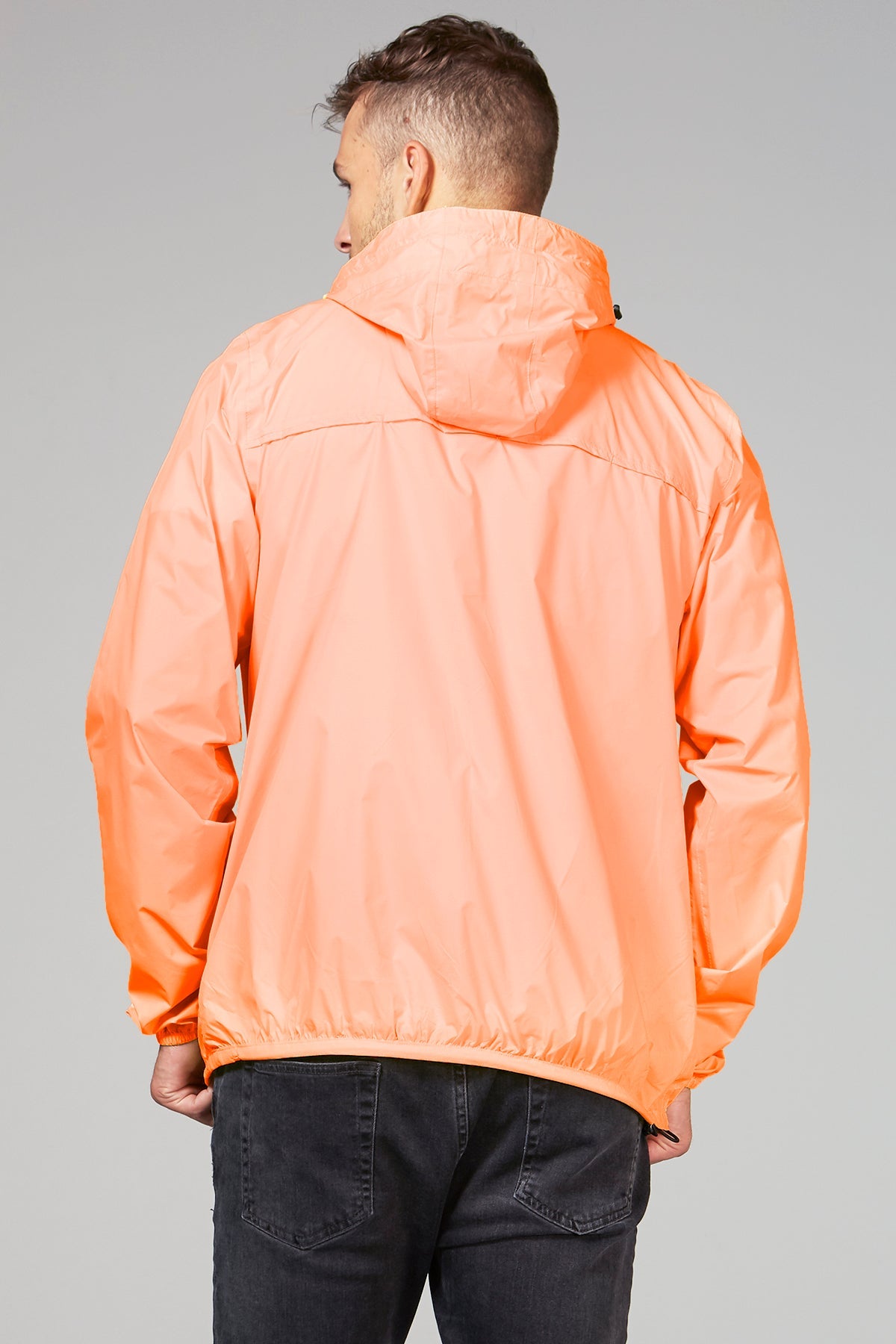 Orange fluo full zip packable rain jacket and windbreaker - O8Lifestyle