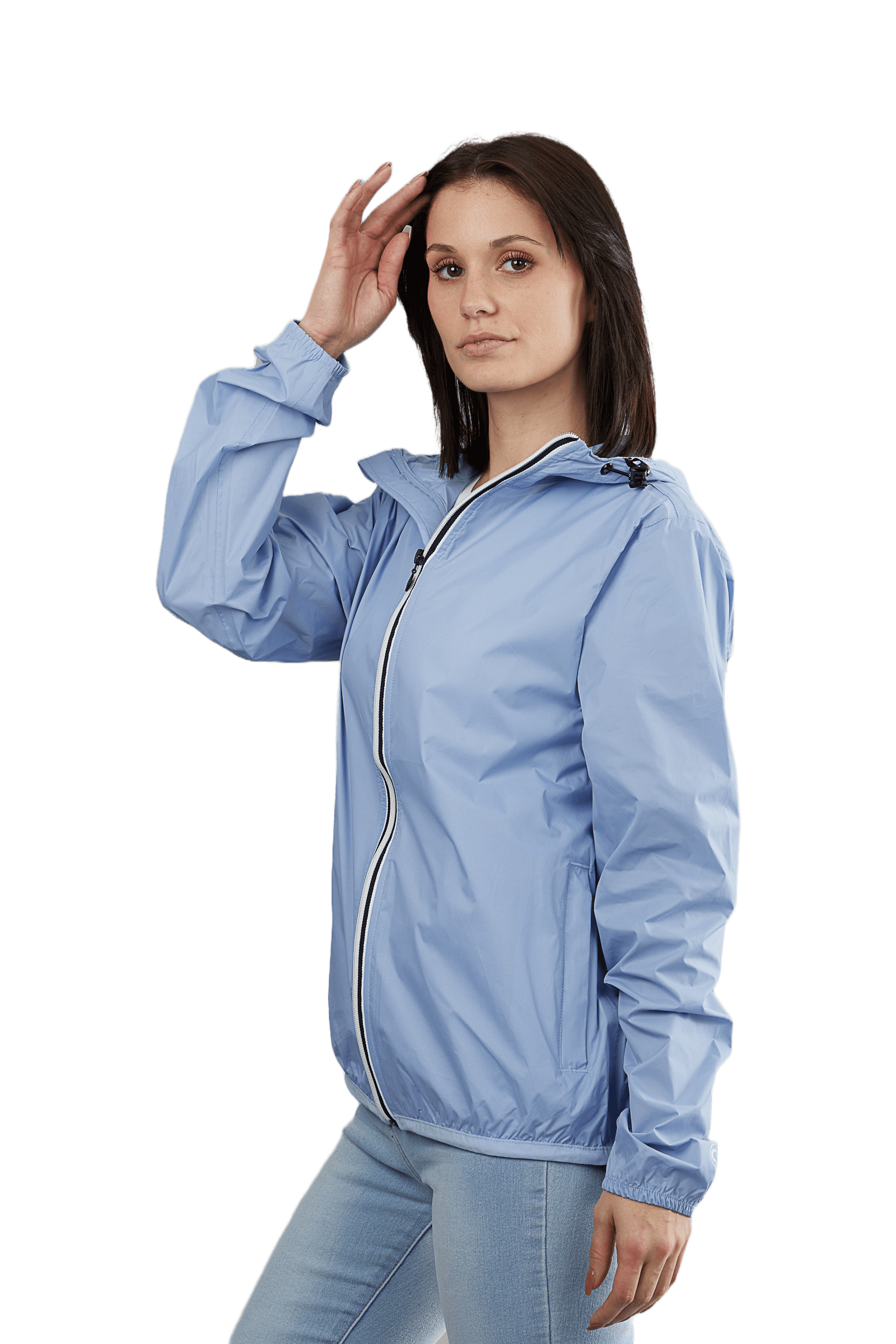 Powder blue full zip packable rain jacket and windbreaker - O8Lifestyle