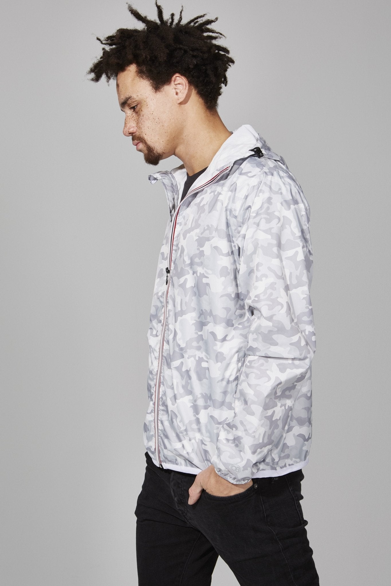 White camo full zip packable rain jacket and windbreaker - O8Lifestyle
