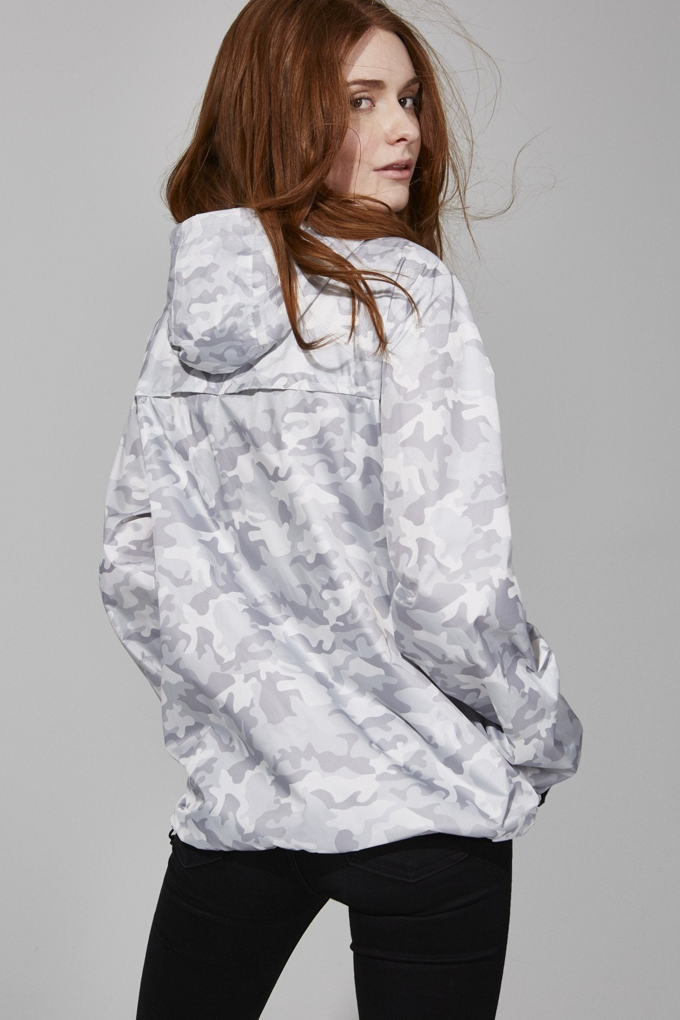 White Camo Full Zip packable rain jacket and windbreaker - O8Lifestyle