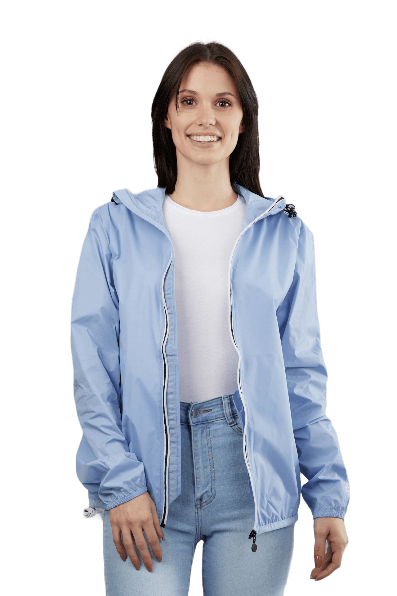 Powder blue full zip packable rain jacket and windbreaker - O8Lifestyle