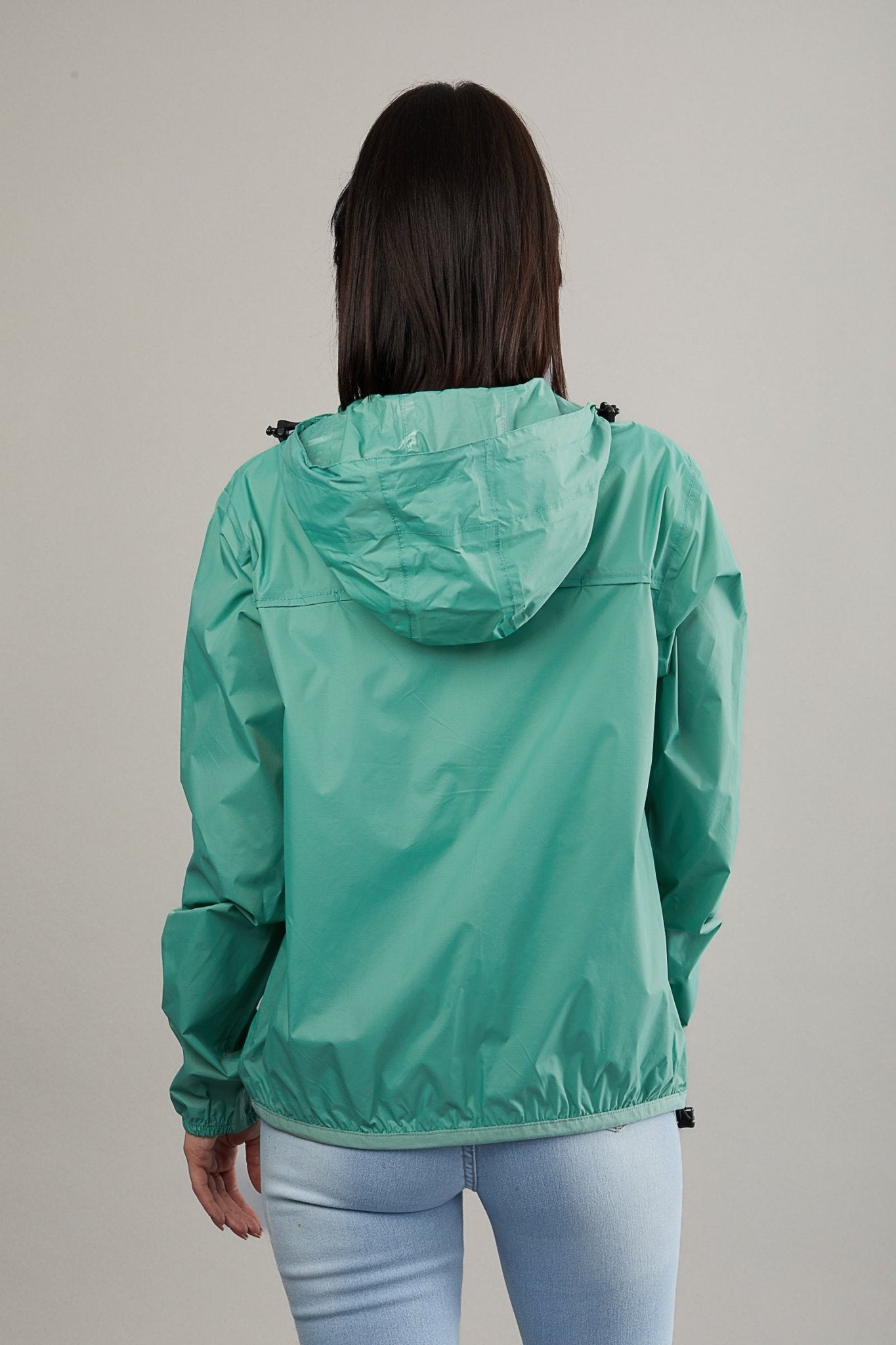 Women's moss green full zip packable rain jacket and windbreaker - O8Lifestyle