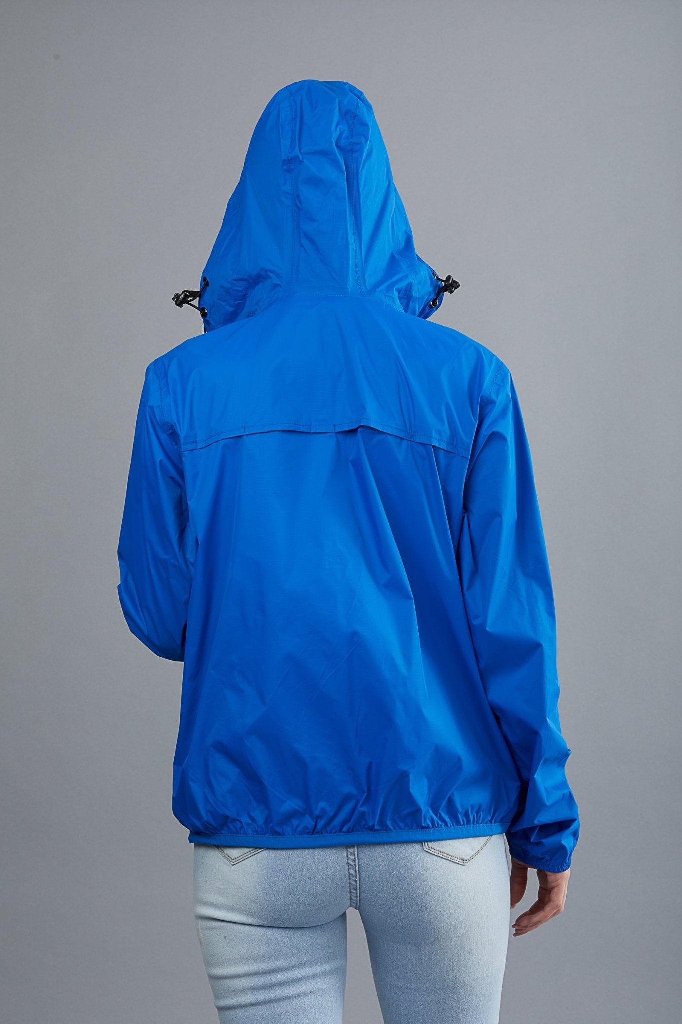 Women's royal blue full zip packable rain jacket and windbreaker - O8Lifestyle