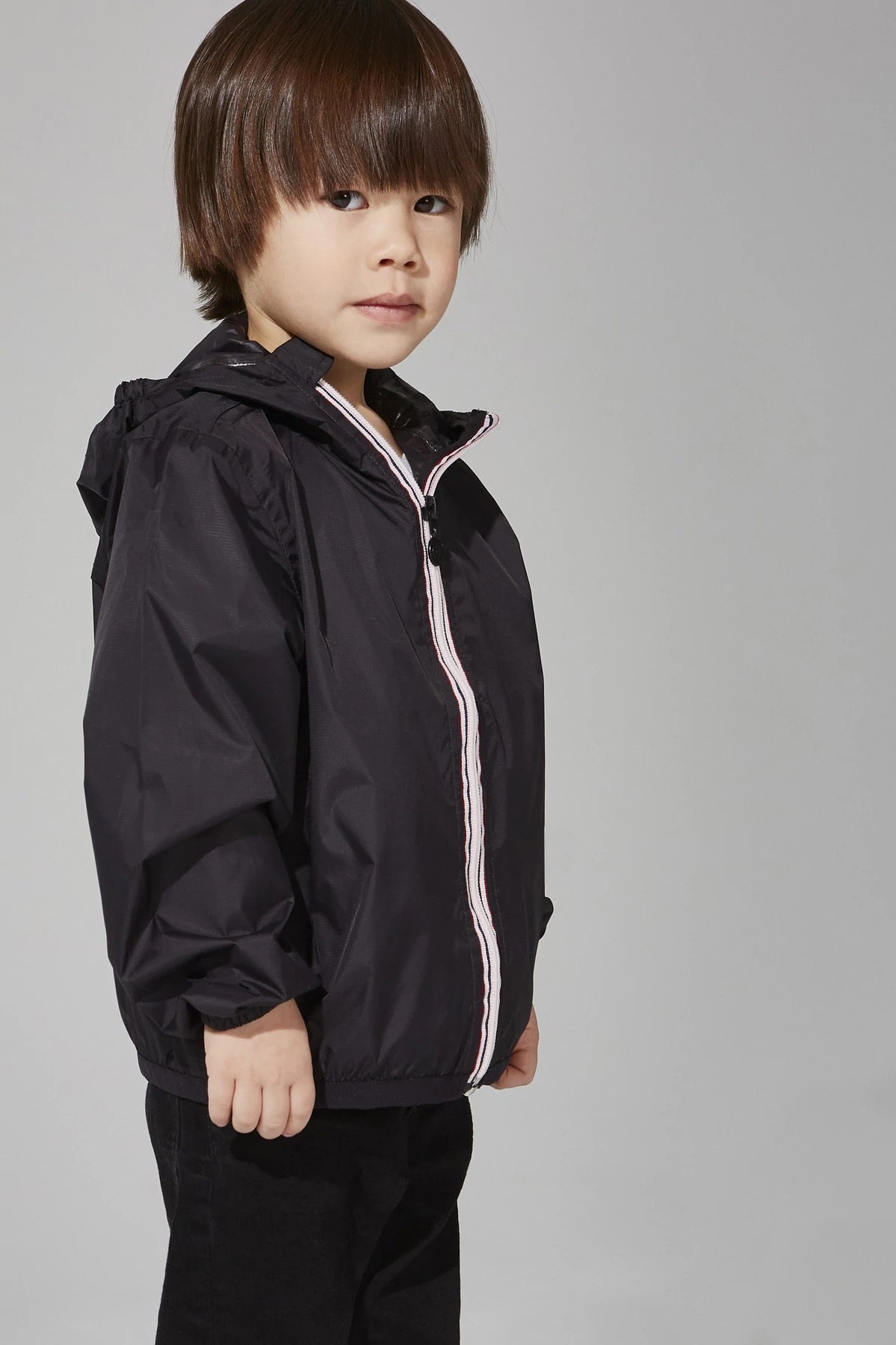Kids Black Full Zip Packable Rain Jacket and Windbreaker - O8Lifestyle