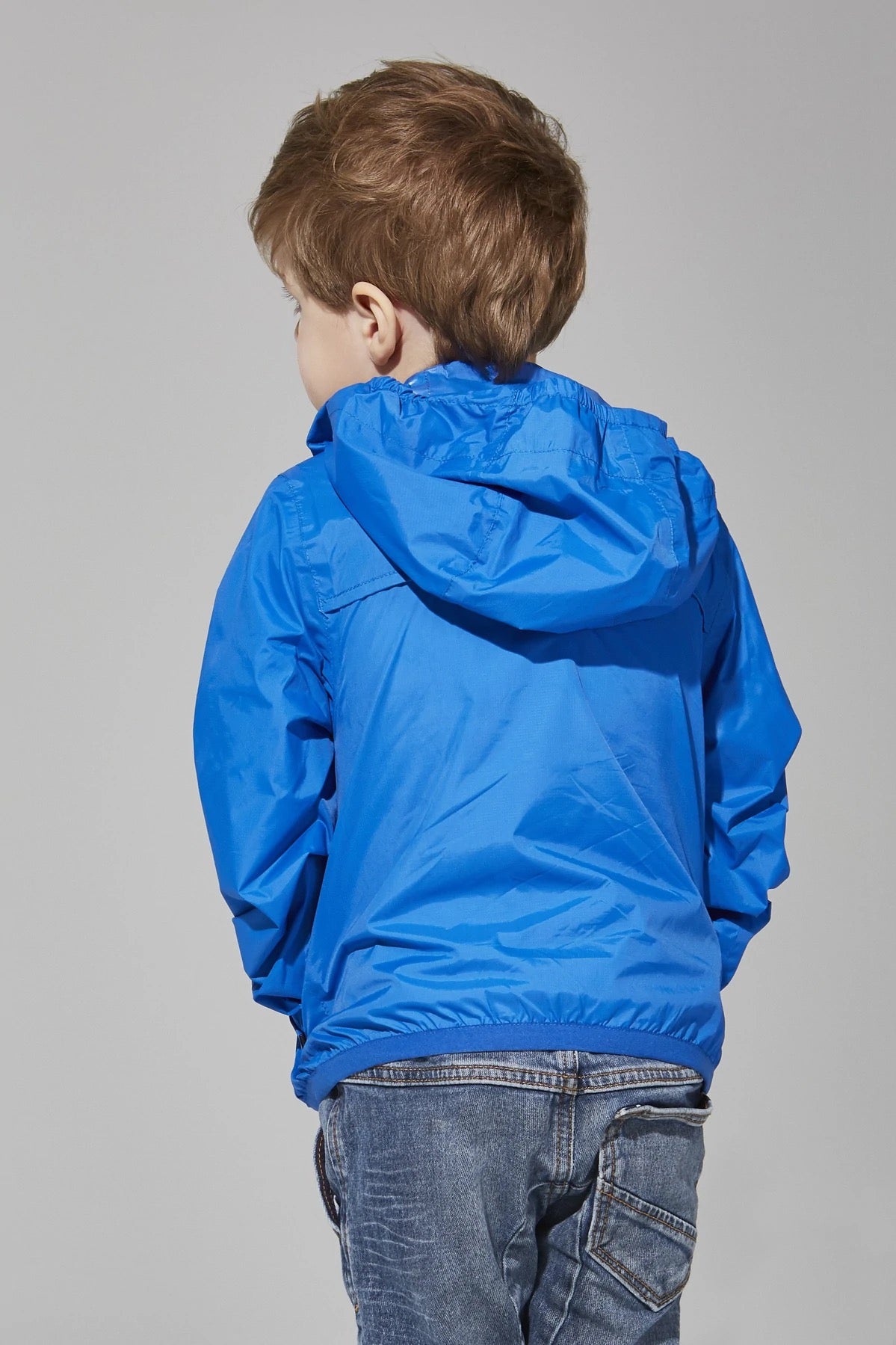 Kids royal blue full zip packable rain jacket and windbreaker - O8Lifestyle