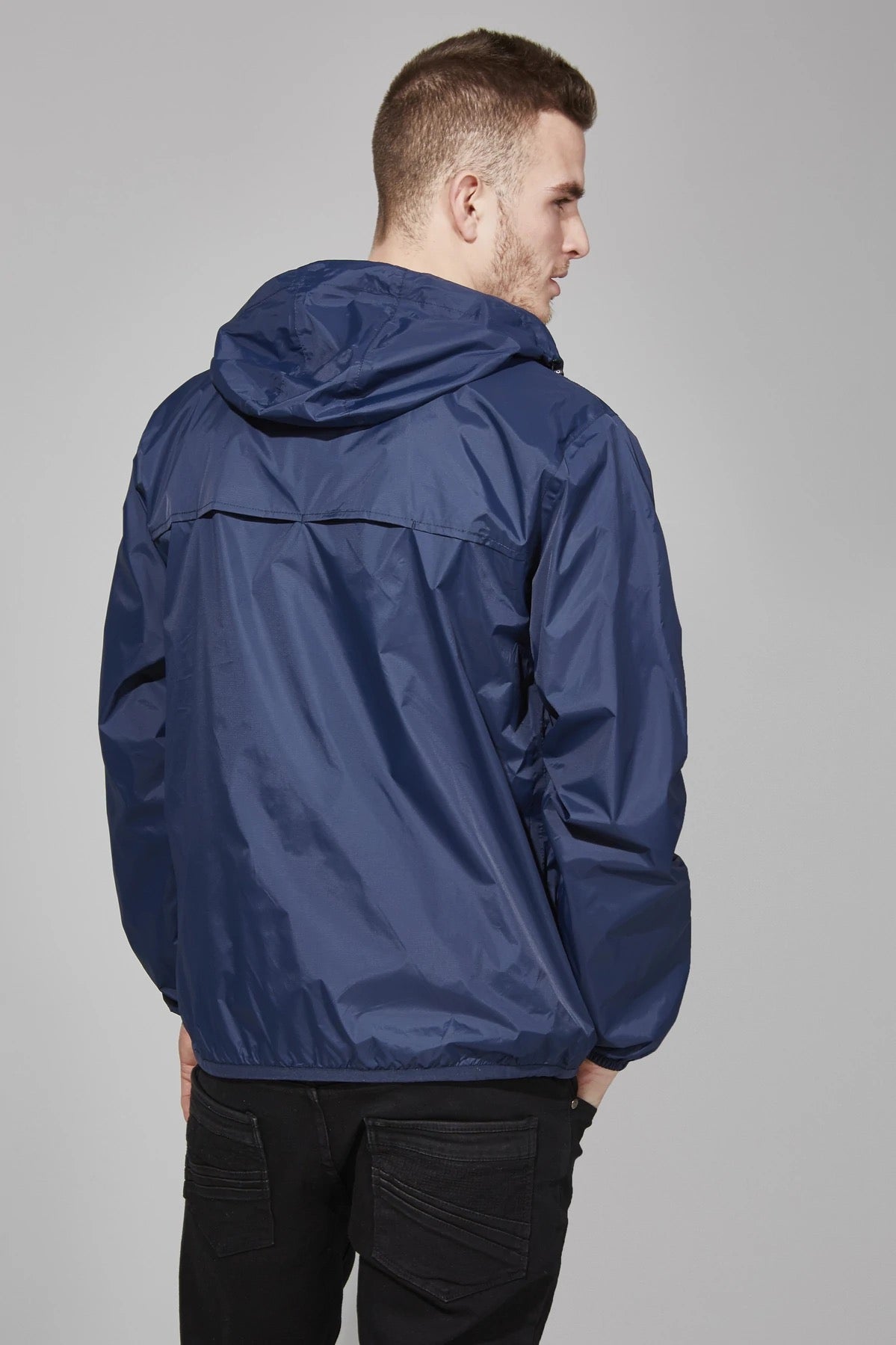 Navy full zip packable rain jacket and windbreaker - O8Lifestyle