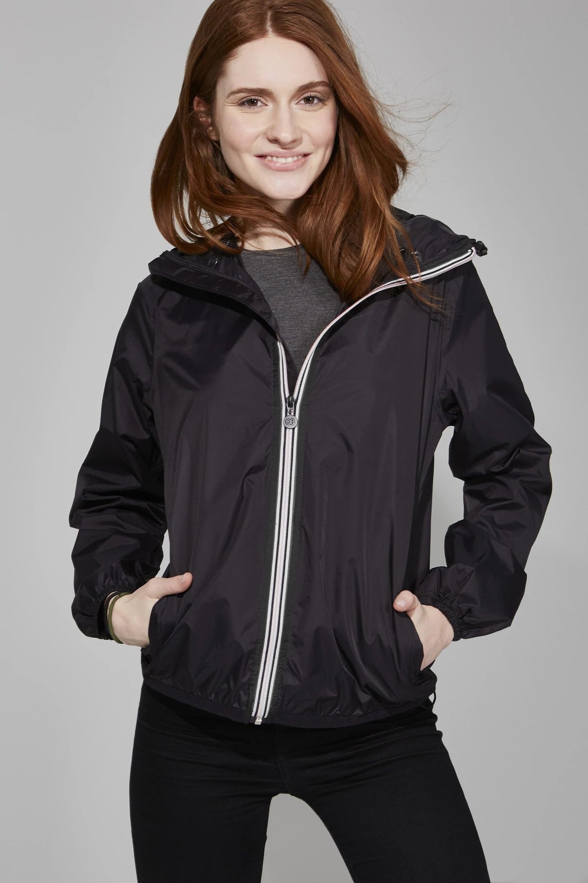 Black Full Zip Packable Rain Jacket and Windbreaker - O8Lifestyle