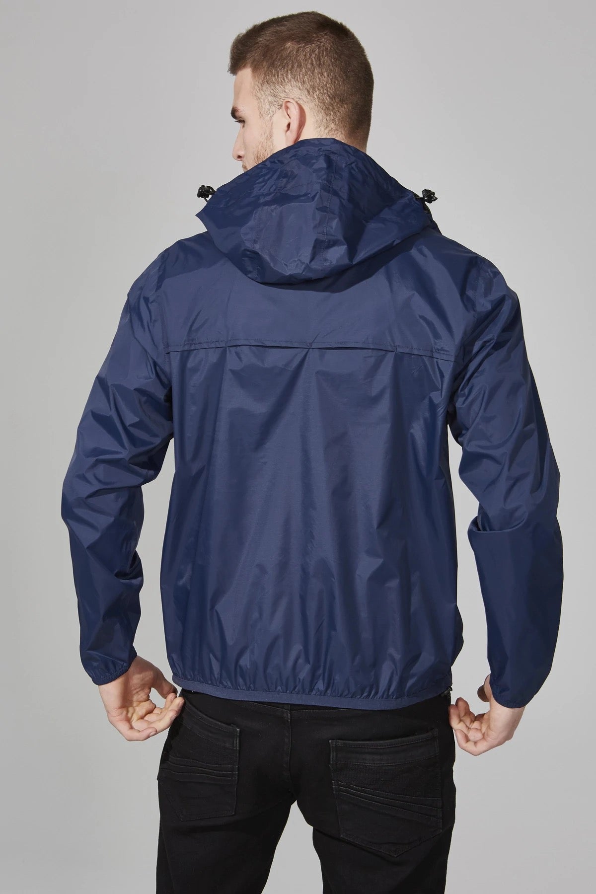 Packable rain jacket and windbreaker in navy