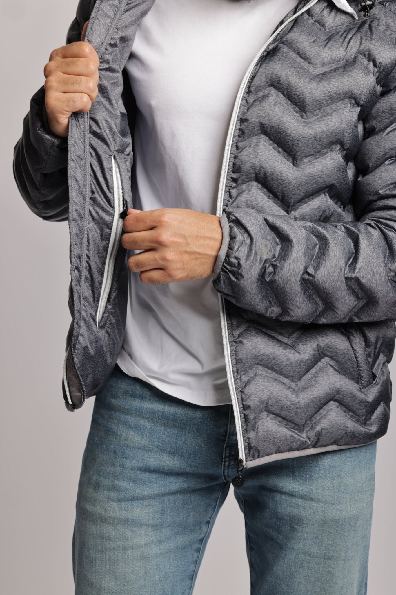 Men's packable puffer jacket in dark heather grey - O8Lifestyle