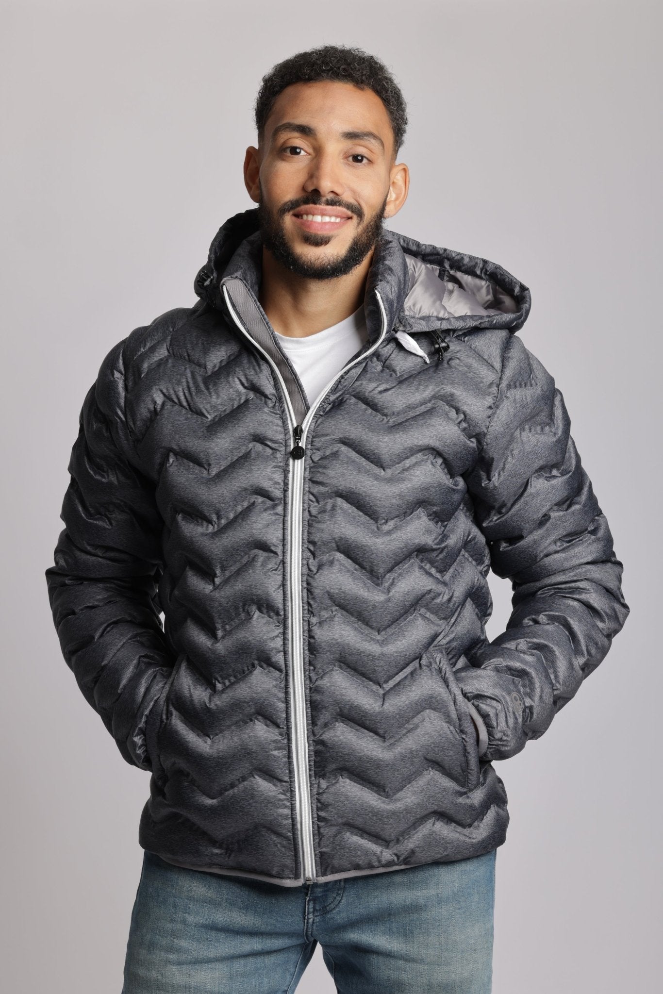 Men's packable puffer jacket in dark heather grey - O8Lifestyle
