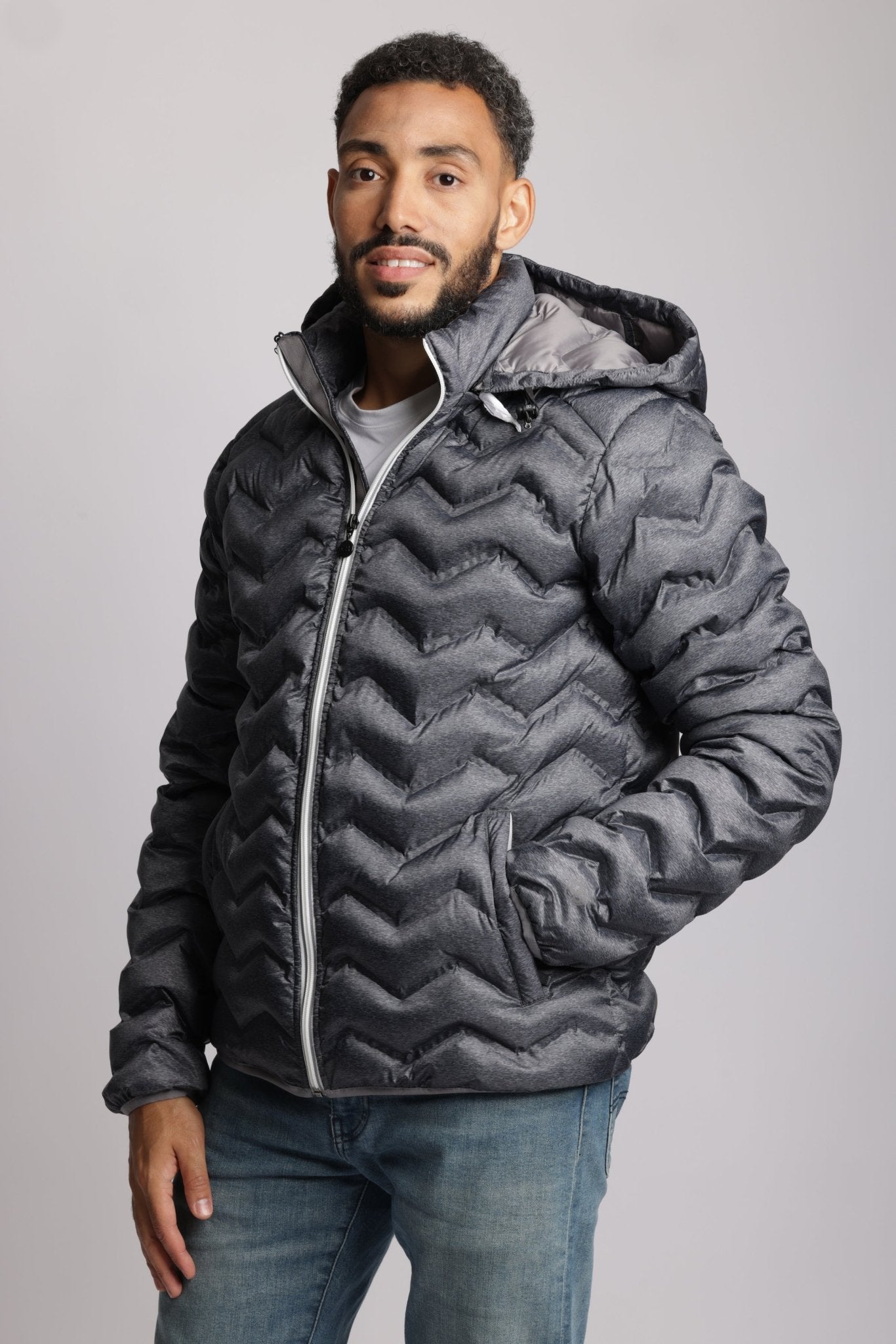 Men's packable puffer jacket in dark heather grey - O8Lifestyle