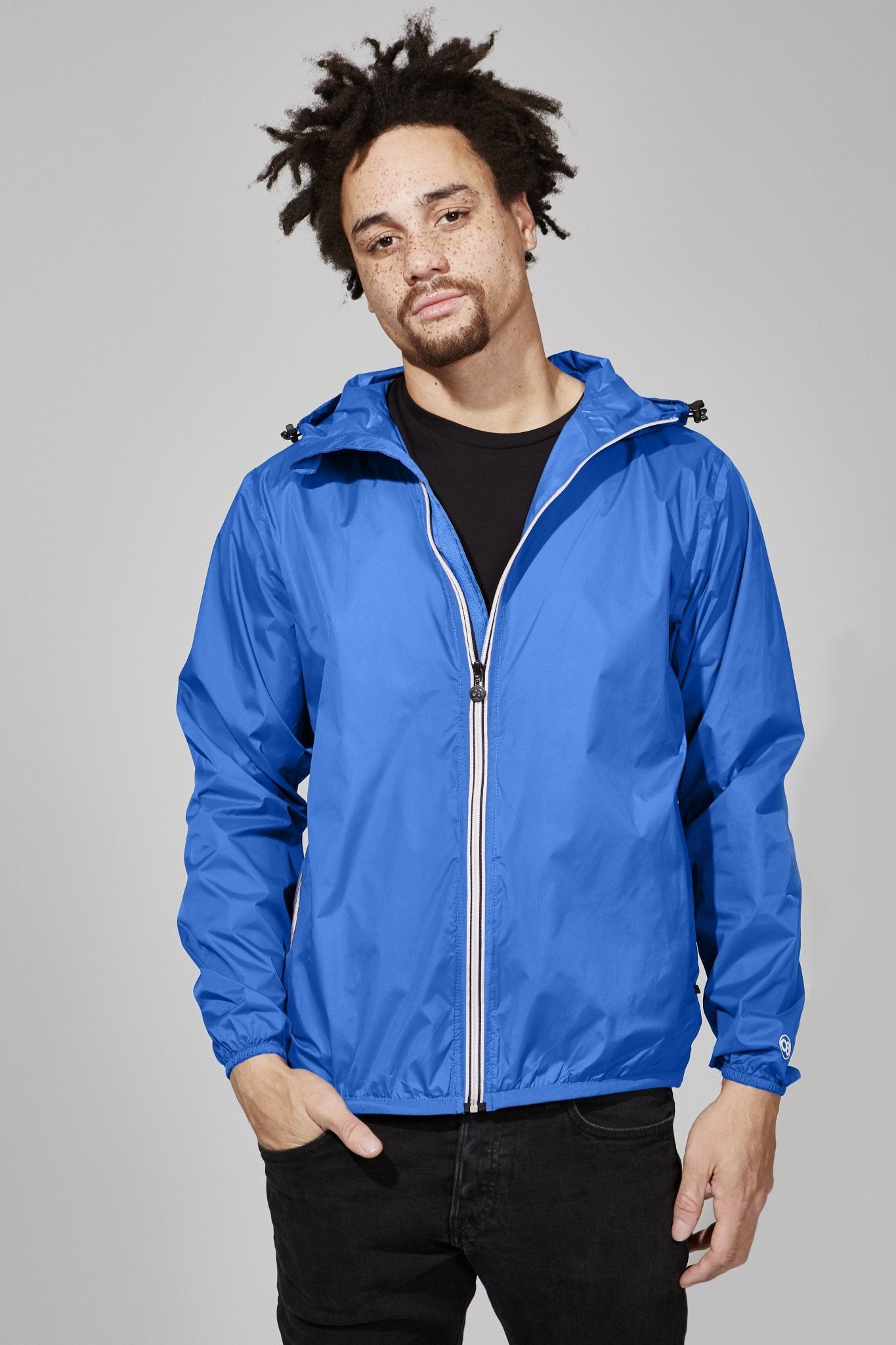 Men's royal blue full zip packable rain jacket and windbreaker - O8Lifestyle