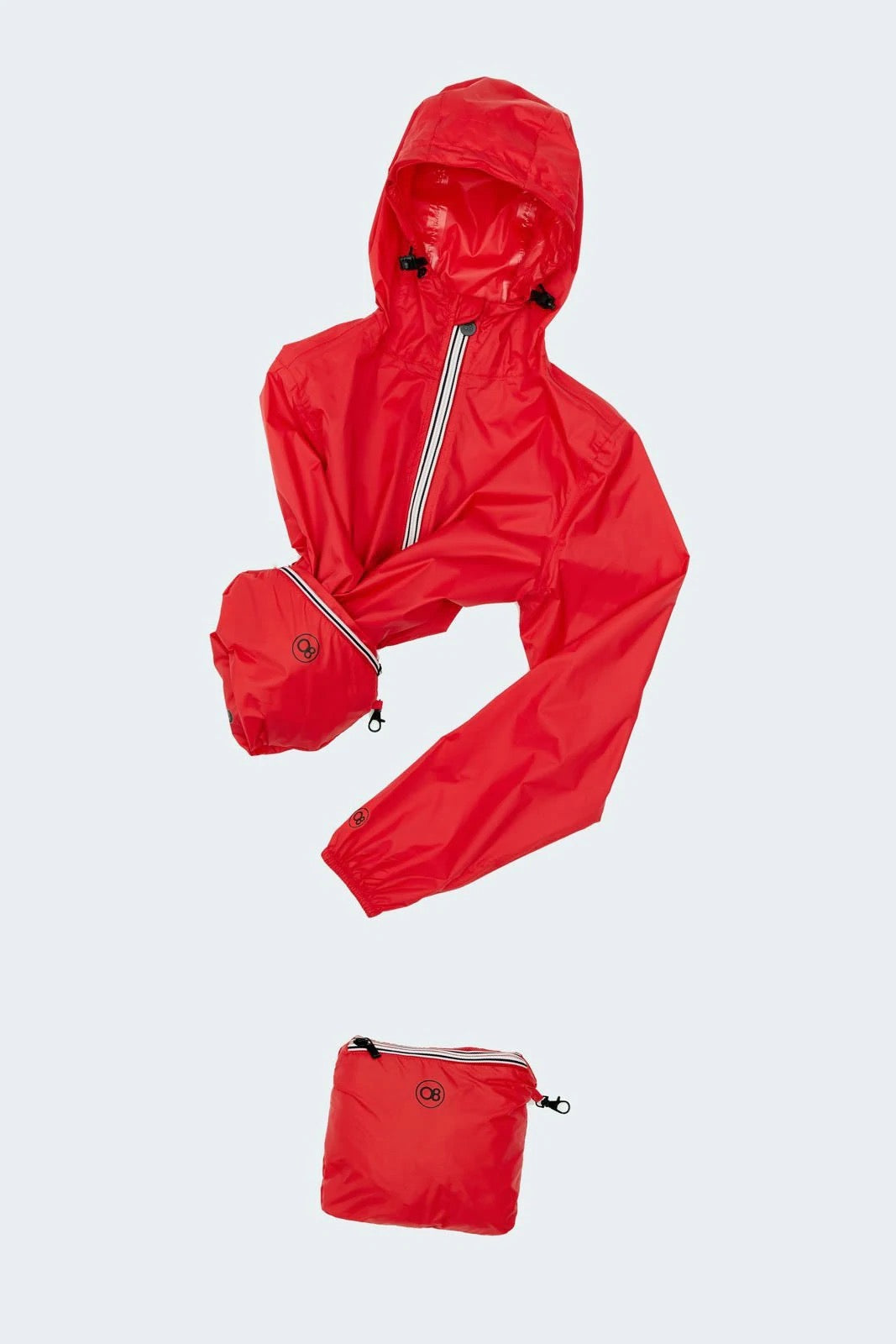 Red full zip packable rain jacket and windbreaker - O8Lifestyle