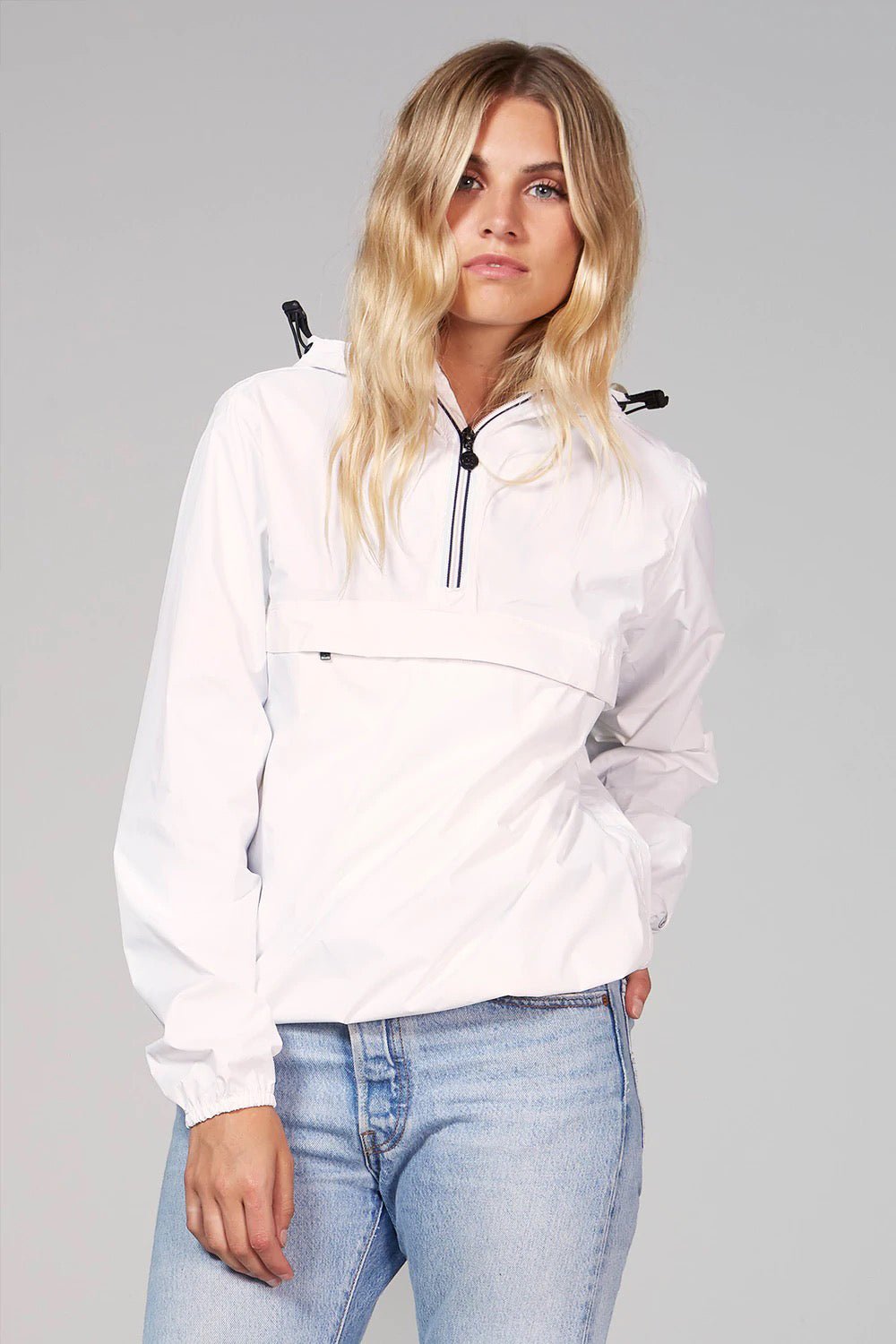 White quarter zip packable rain jacket and windbreaker - O8Lifestyle