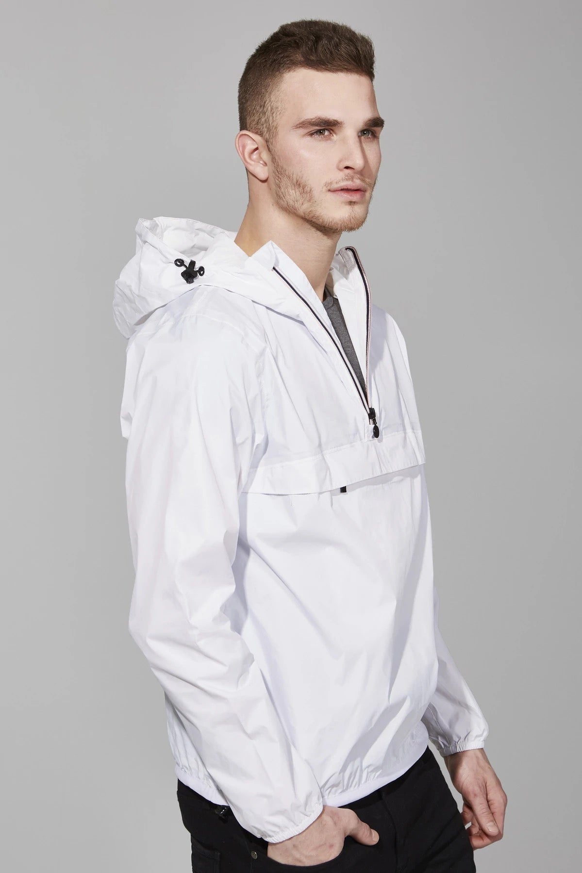 White quarter zip packable Rain jacket and windbreaker - O8Lifestyle
