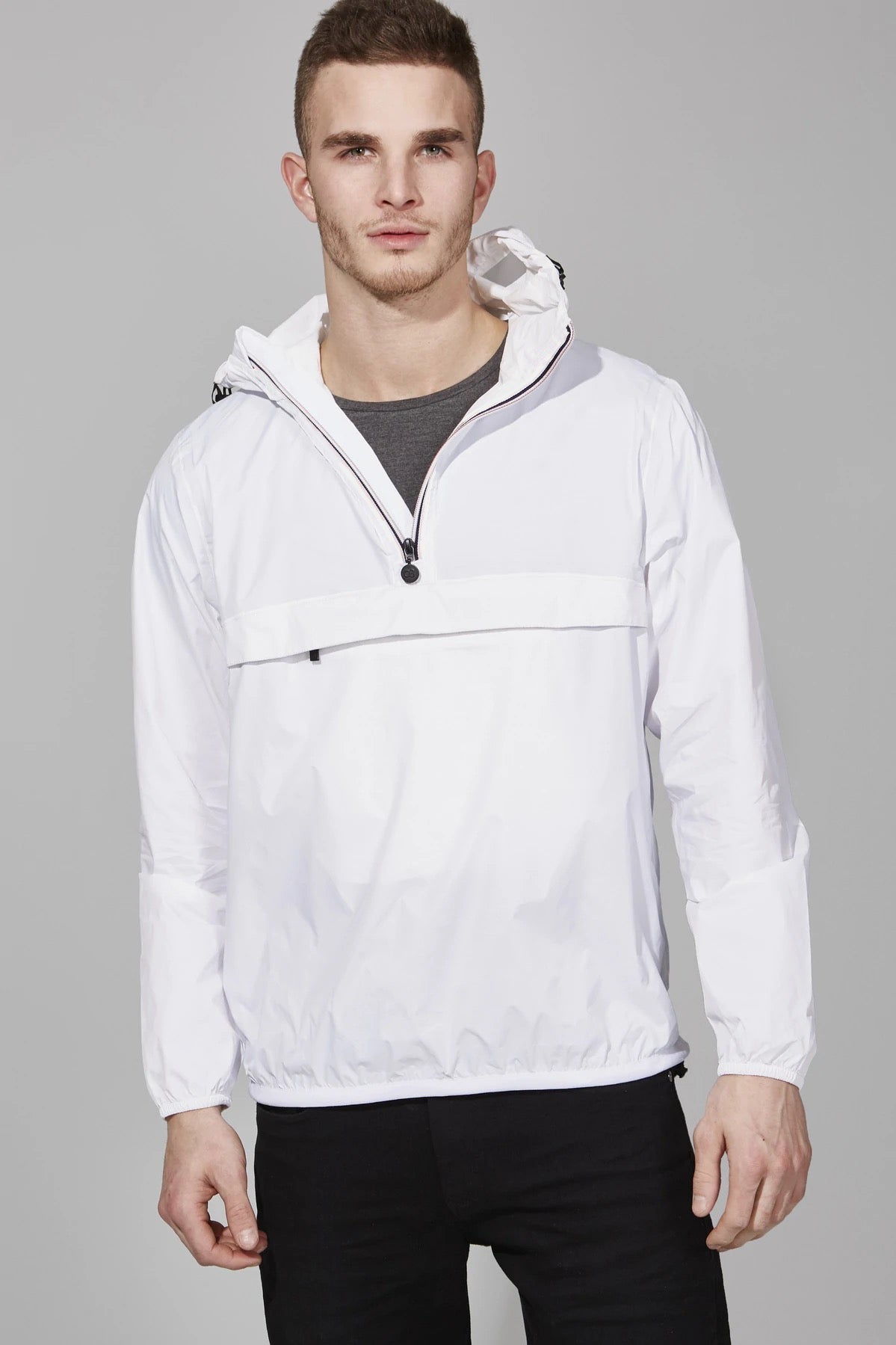 White quarter zip packable Rain jacket and windbreaker - O8Lifestyle