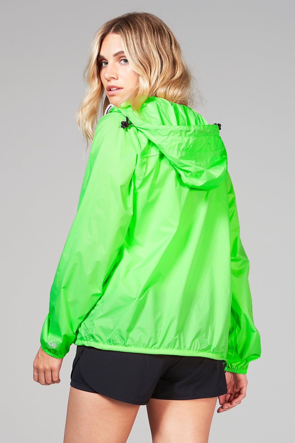 Women's Green fluo full zip packable rain jacket and windbreaker - O8Lifestyle