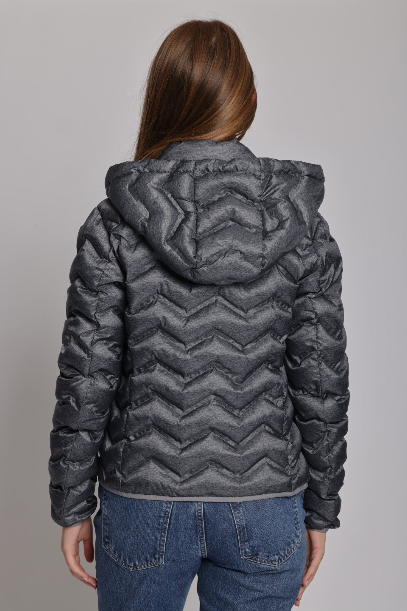 Women's packable puffer jacket in dark heather grey - O8Lifestyle