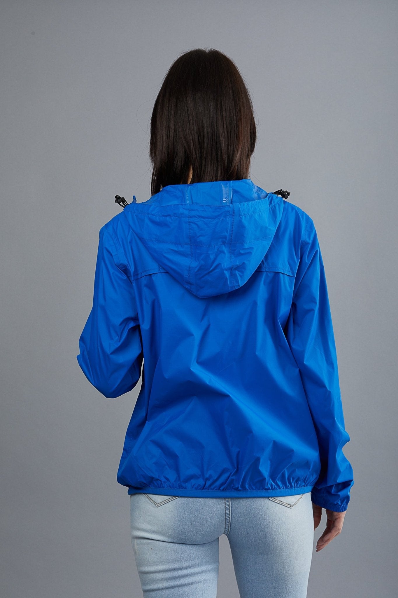 Women's royal blue full zip packable rain jacket and windbreaker - O8Lifestyle