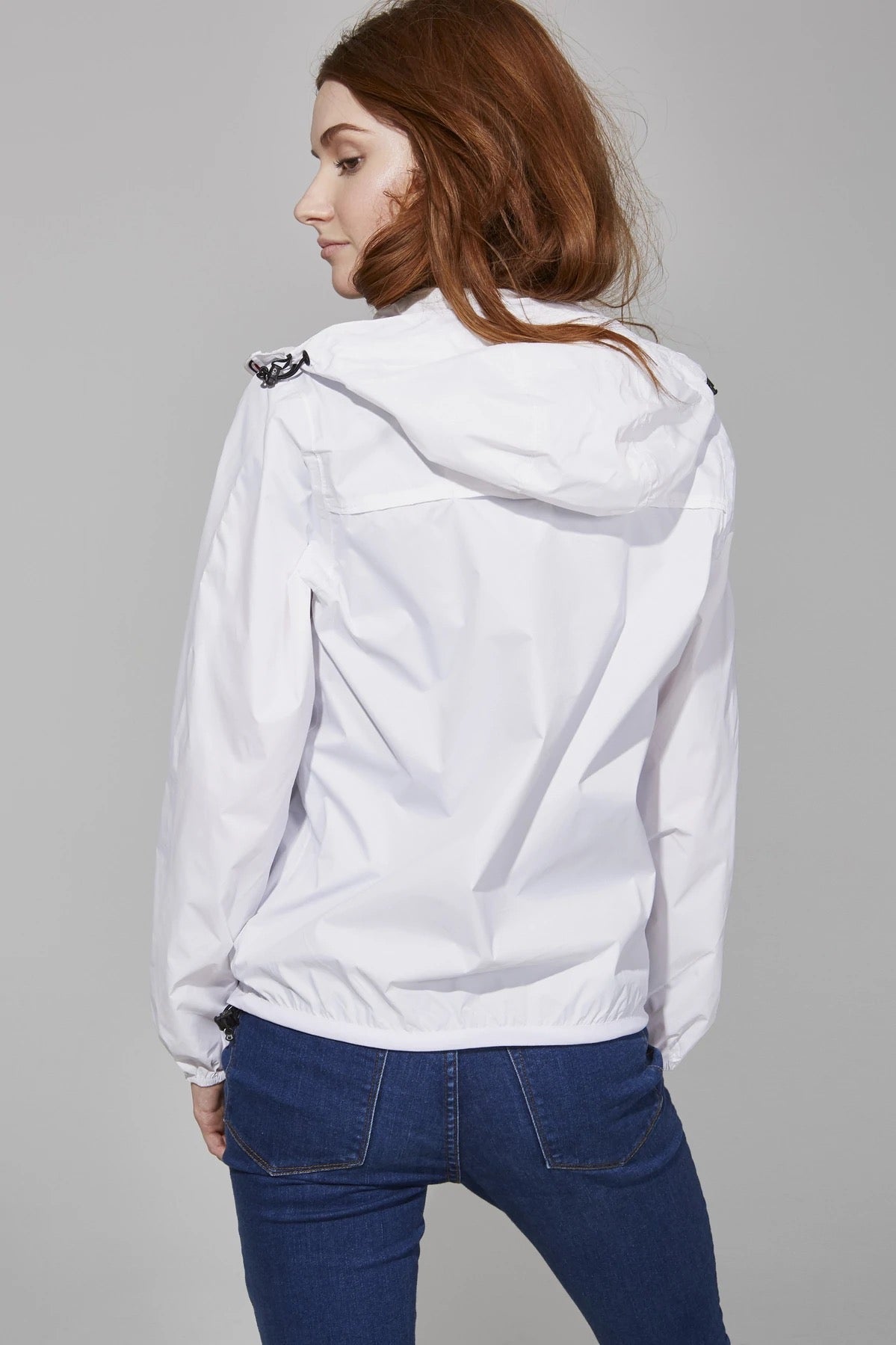 Women's White Full Zip Packable Rain Jacket and Windbreaker - O8Lifestyle
