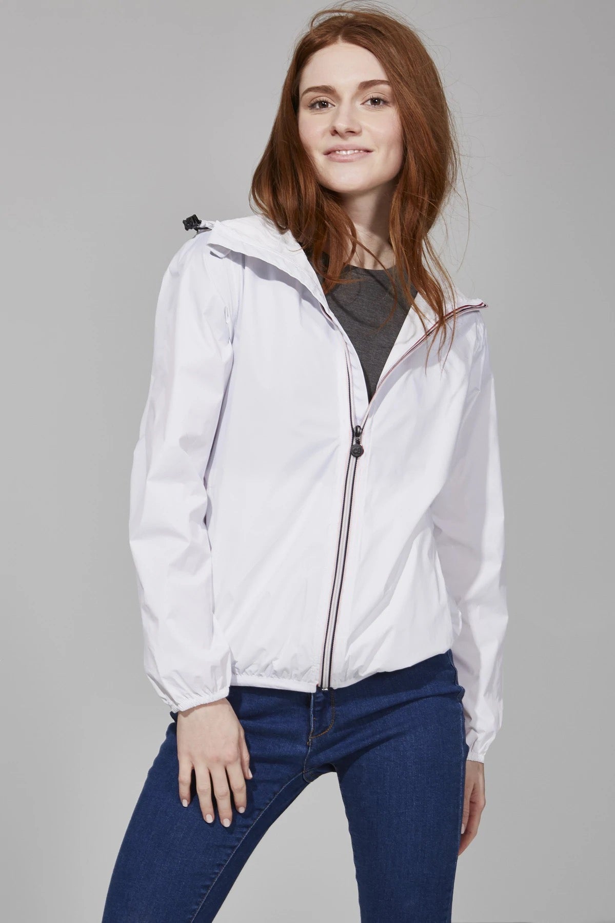 Women's White Full Zip Packable Rain Jacket and Windbreaker - O8Lifestyle