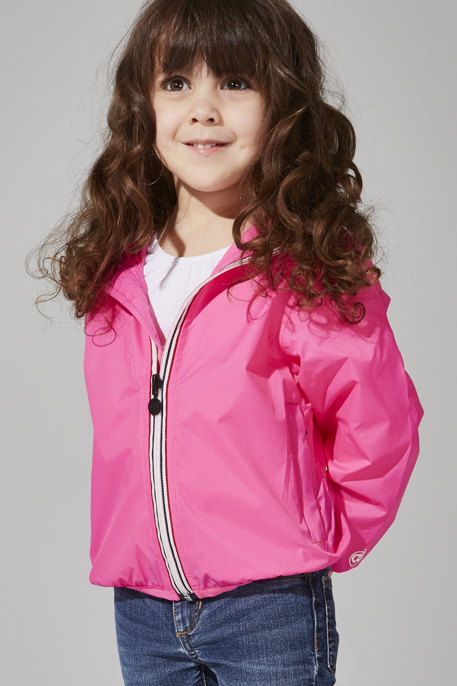 Sam - Kids Pink Fluo Full Zip Packable Rain Jacket - O8lifestyle.