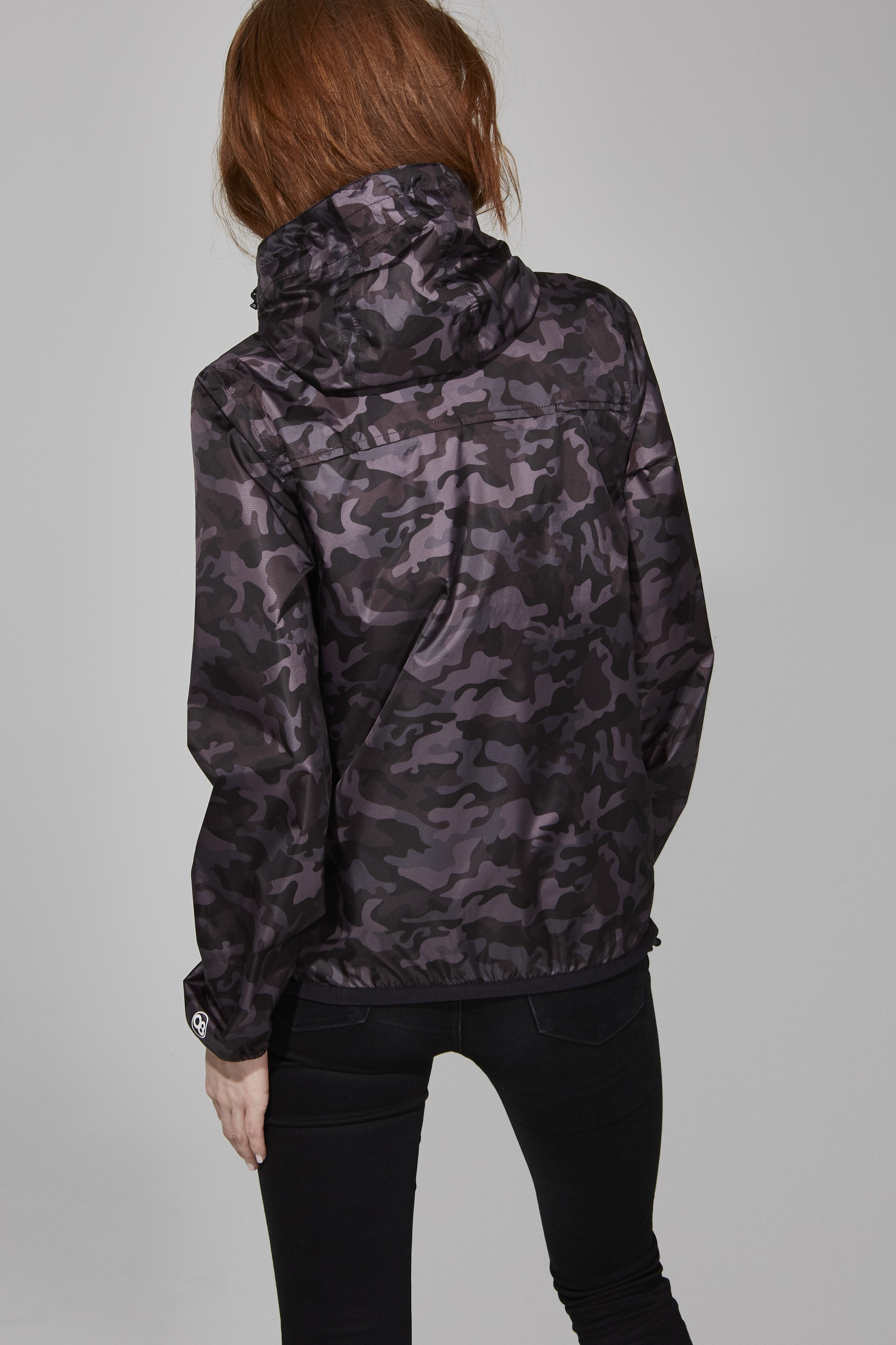 Sloane Print - Black Camo Full Zip Packable Rain Jacket - O8lifestyle.