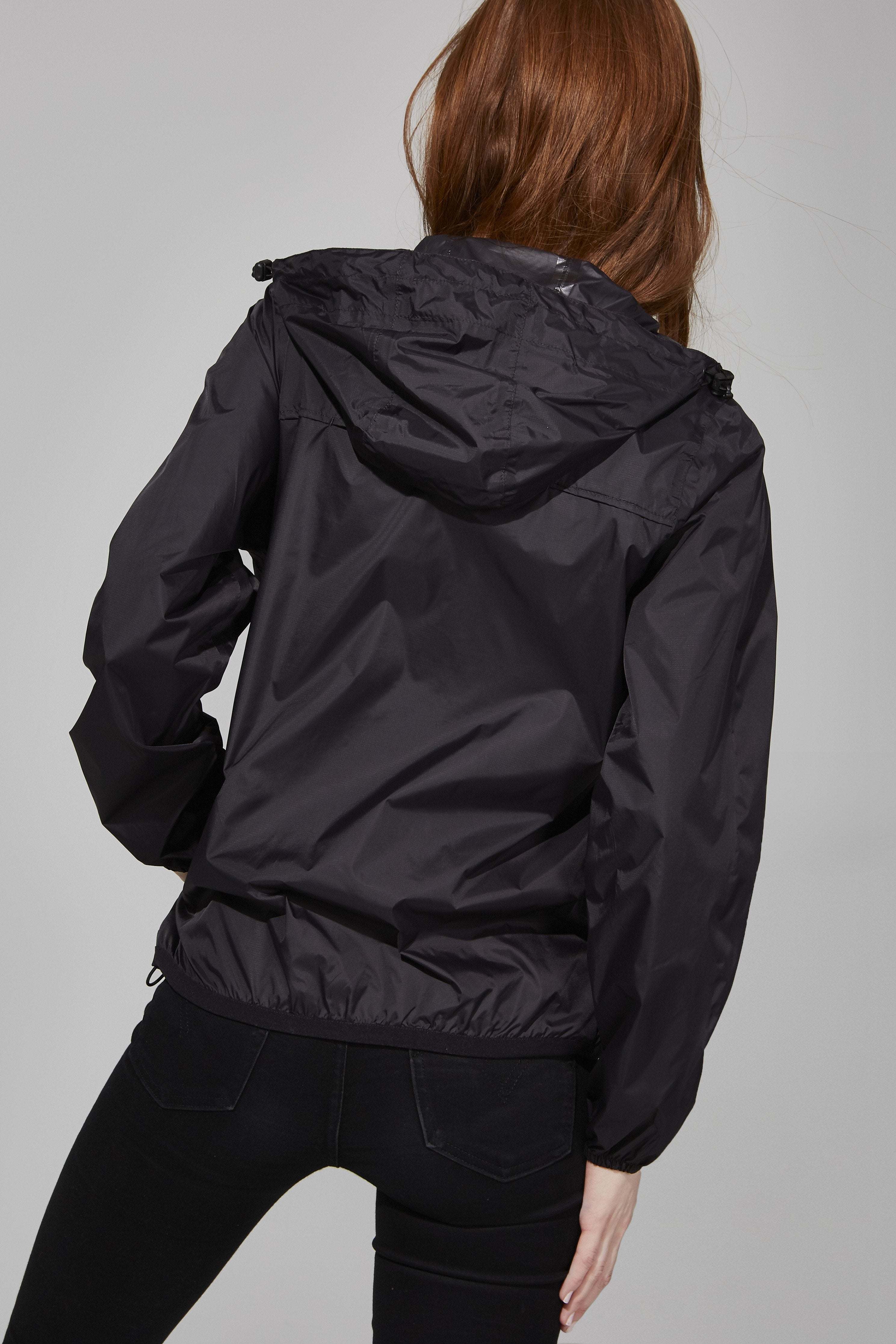 Sloane - Black Full Zip Packable Rain Jacket - O8lifestyle.